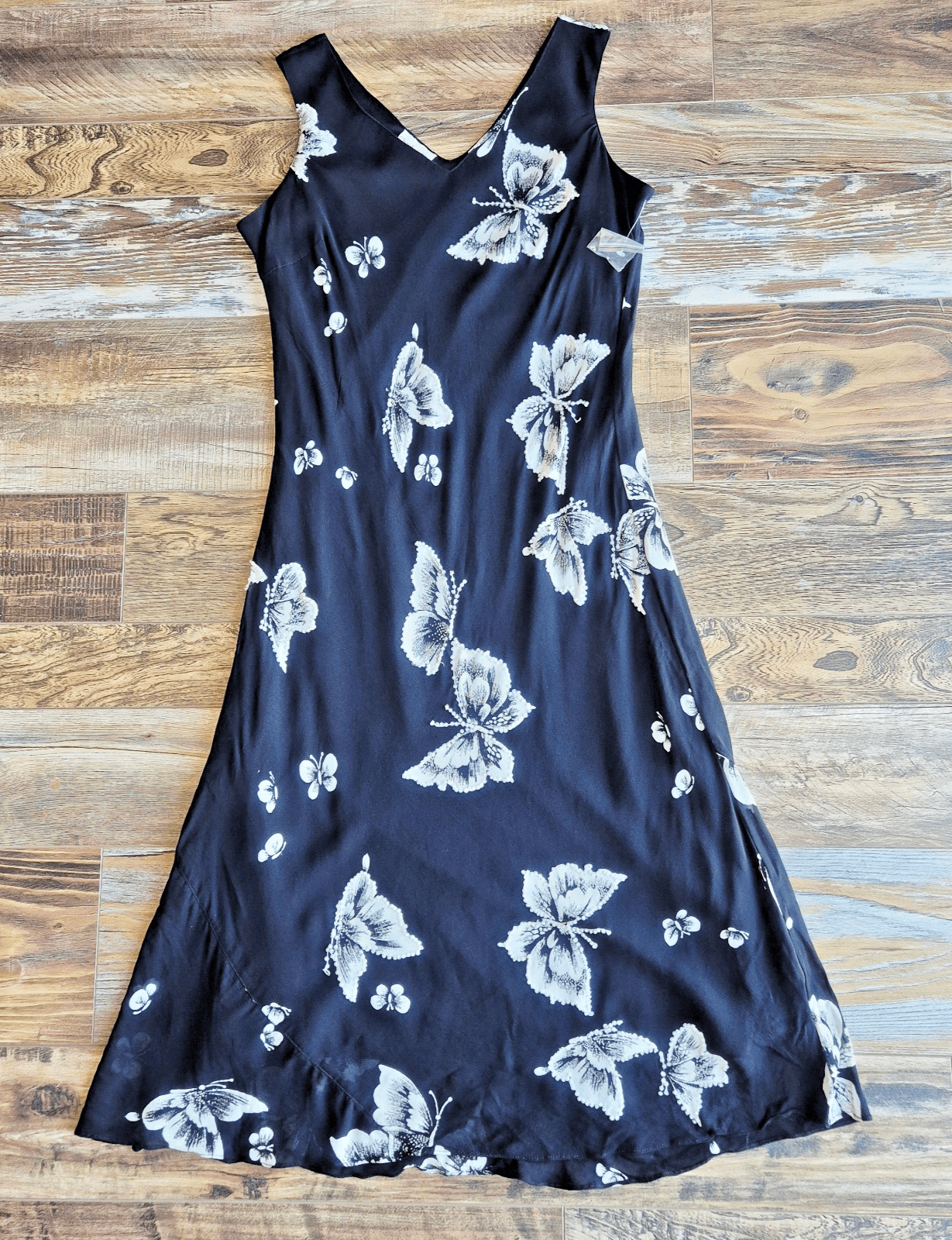 Vintage Y2K NWoT Chadwick's Butterfly Beaded Midi Dress Sleeveless Chiffon Sz.L