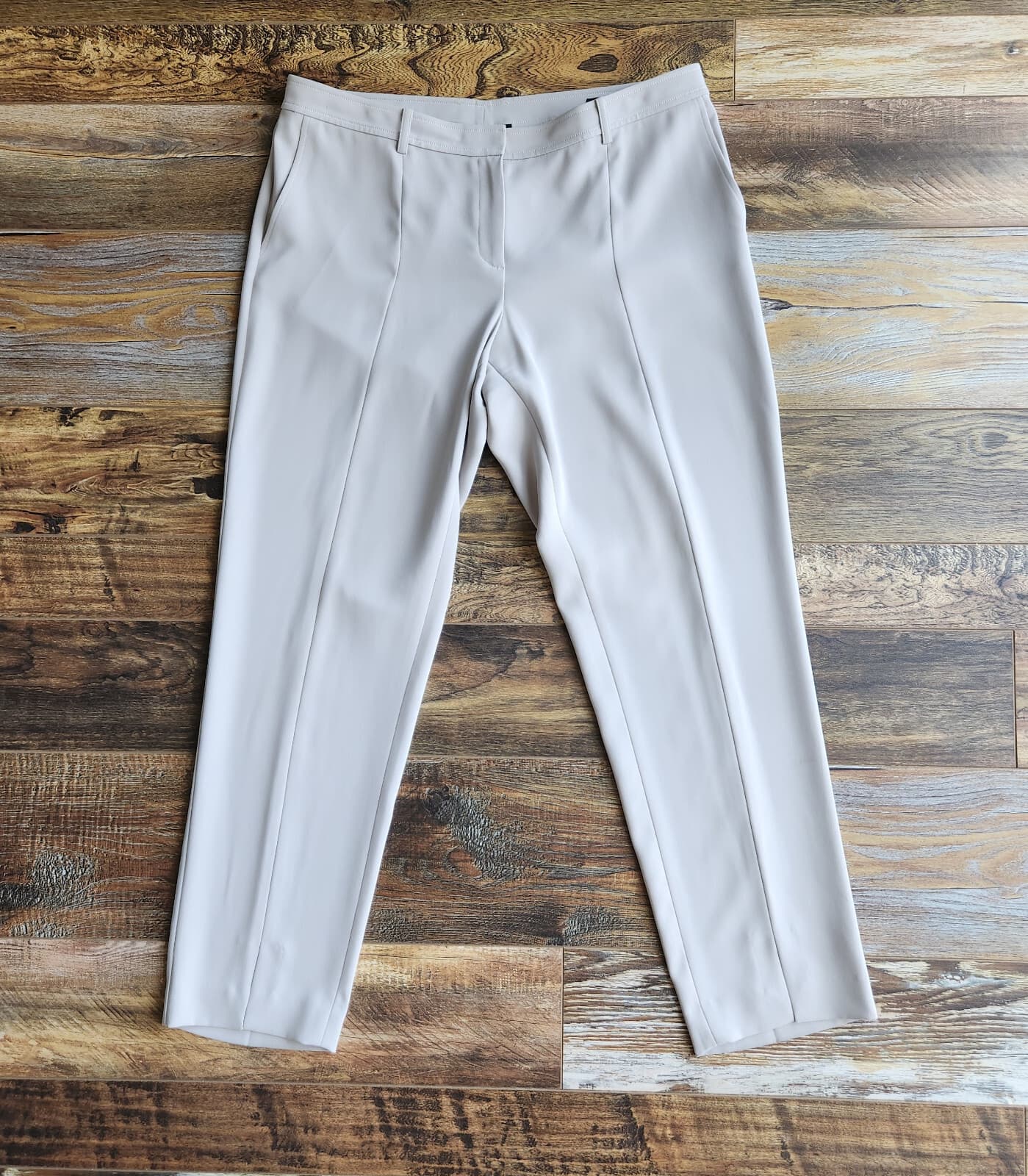 ST. JOHN Jennifer Work Dress Ankle Slit-Hem Pants Slim Zip Pocket Grey Women 12