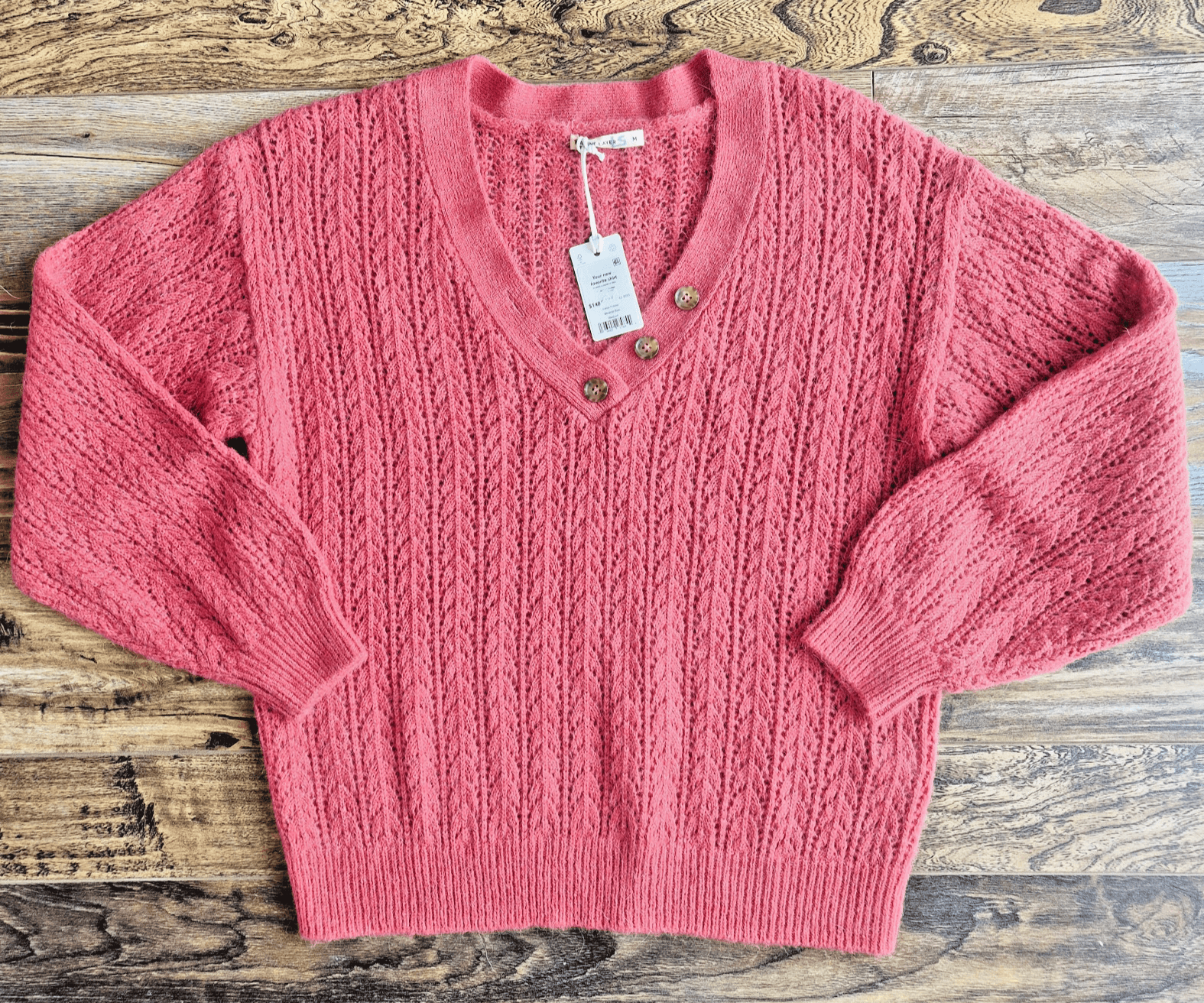NEW Marine Layer $148 Evelyn Pointelle Alpaca Blend Sweater Mineral Red Womens M