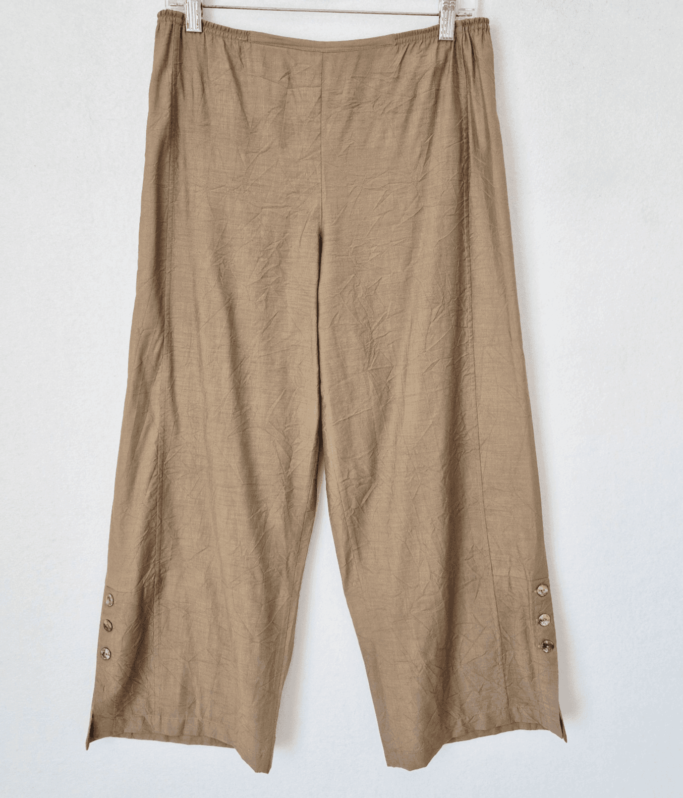 Citron Santa Monica Bamboo Wide Leg Capri Crop Pants Elastic Waist Brown Sz.S