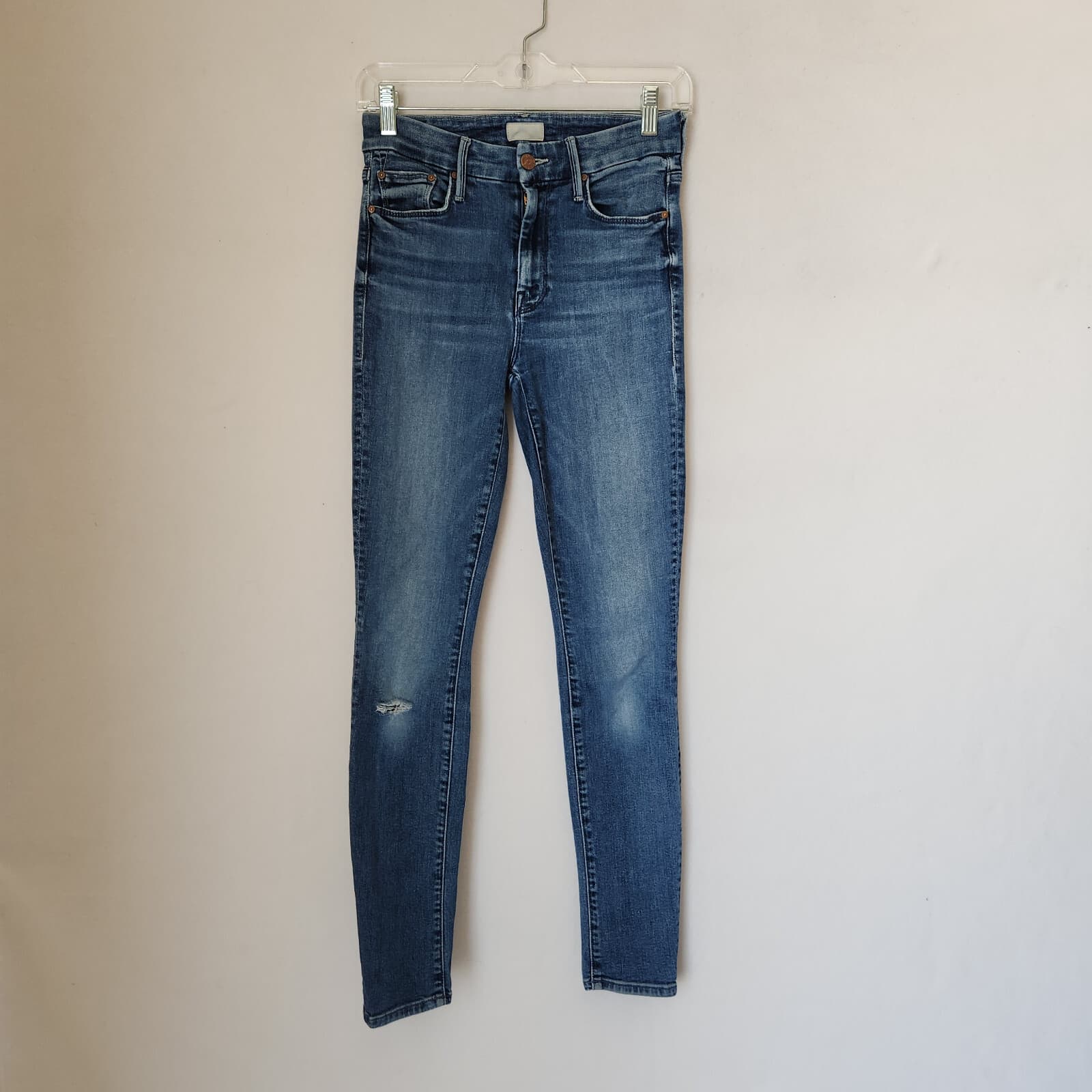 MOTHER The Looker Distressed Skinny Jeans Zip Stretch Groovin-Wash Blue Sz.24
