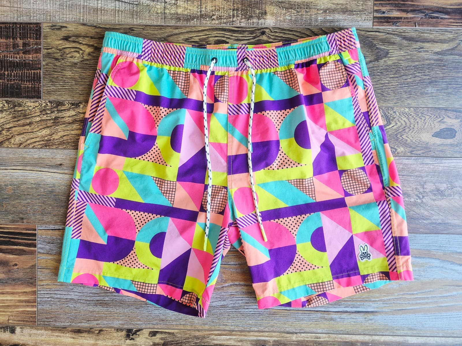 Psycho Bunny Henry Deco Mesh Liner 7" Swim Trunks Pocket Geo-Printed Men's XL