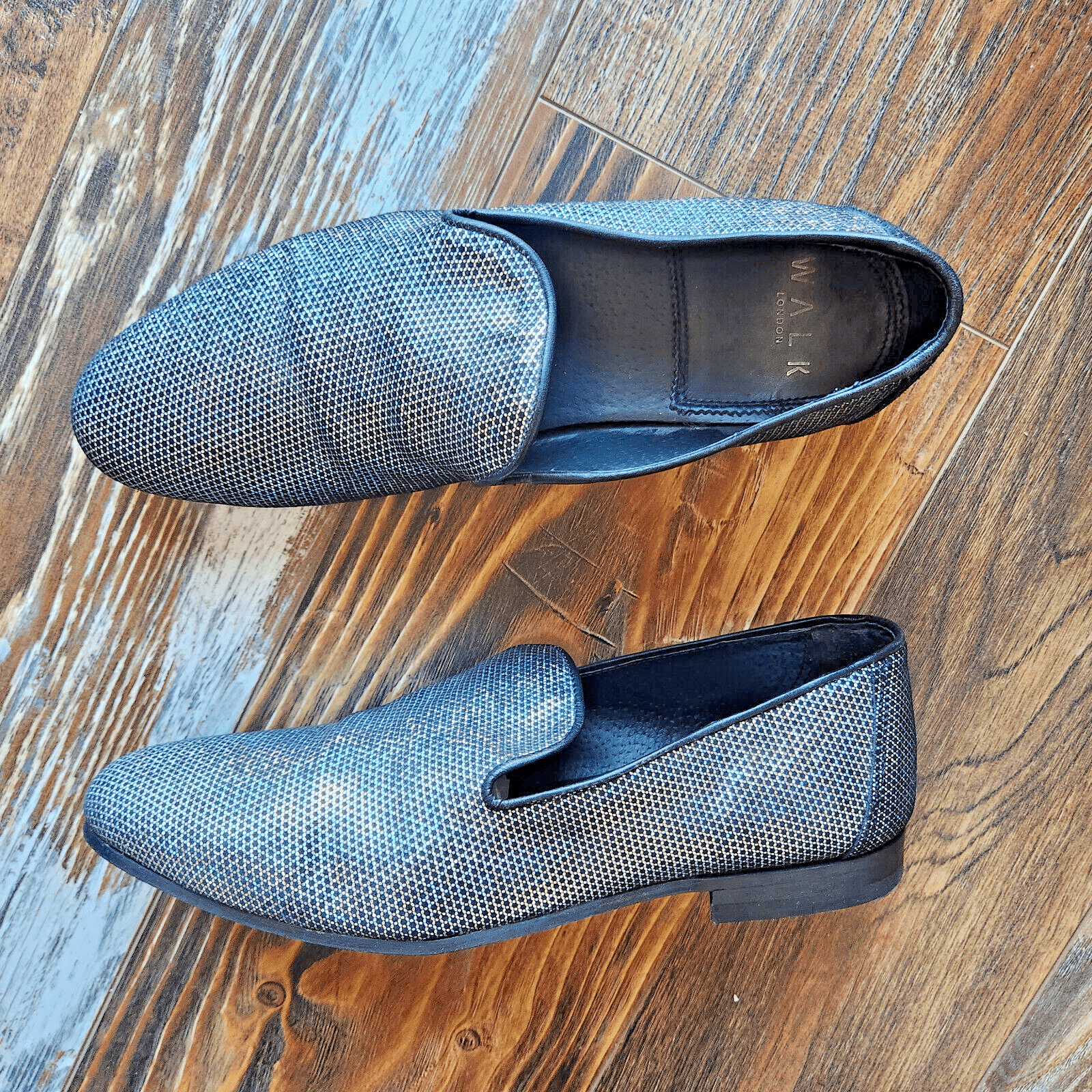 WALK LONDON Leather Silver Glitter Casual Party Disco Loafers Slip-On Men's UK8