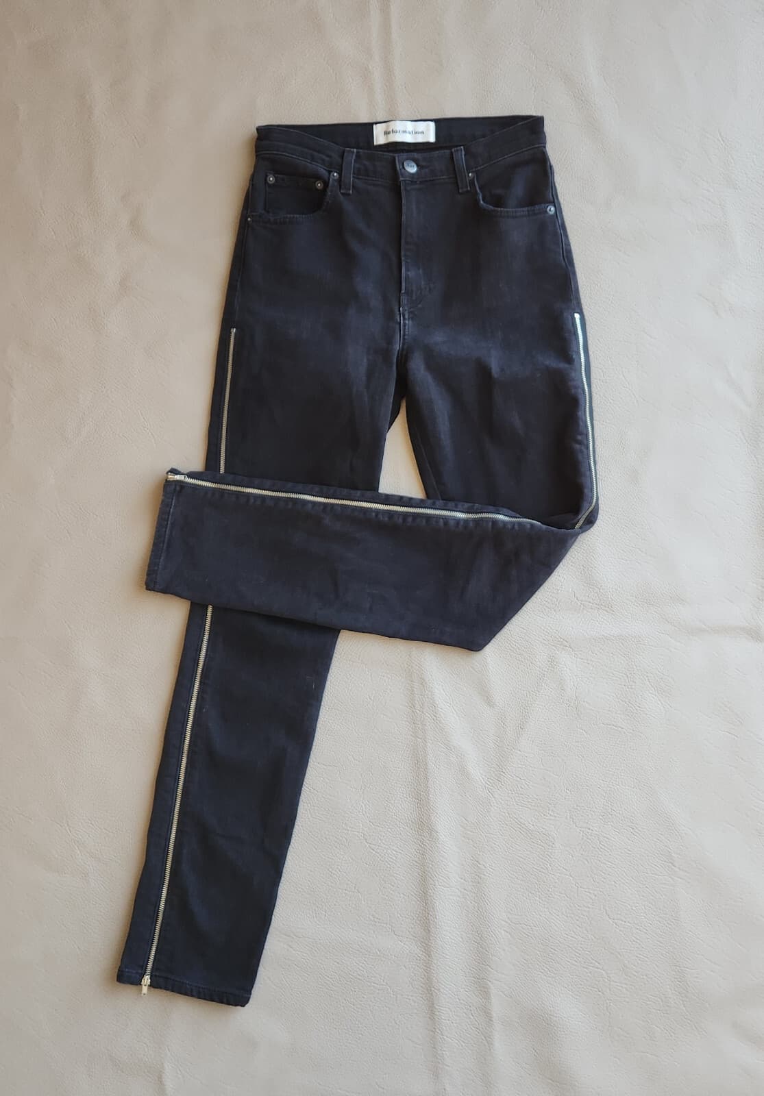 Reformation Helix Side-Zipper Skinny Jeans High Rise Zip Black Sz.26 Made in USA