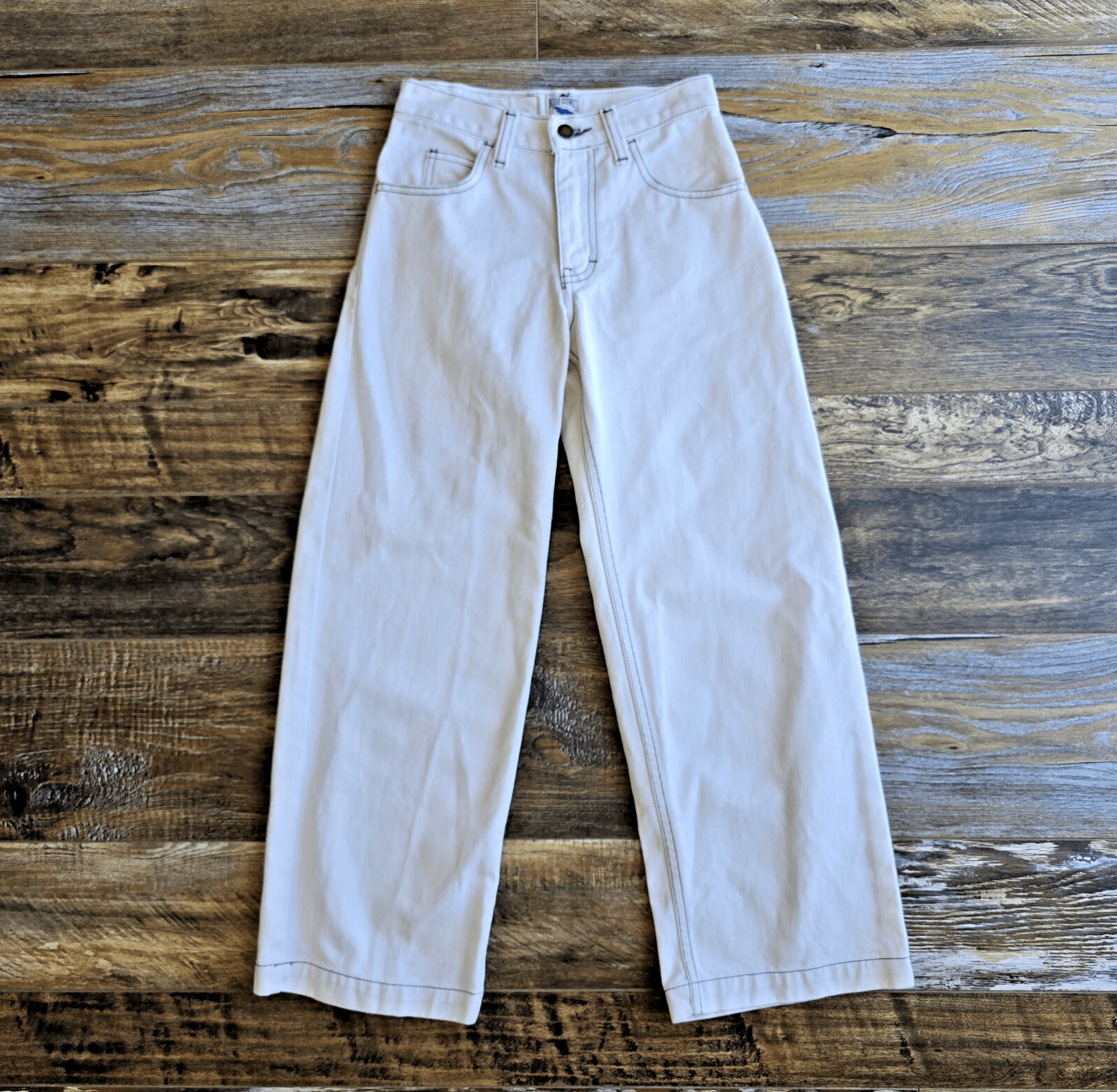 Vintage Blue Comet Made in USA Straight Wide-Leg Jeans Zip White Cotton Women 24