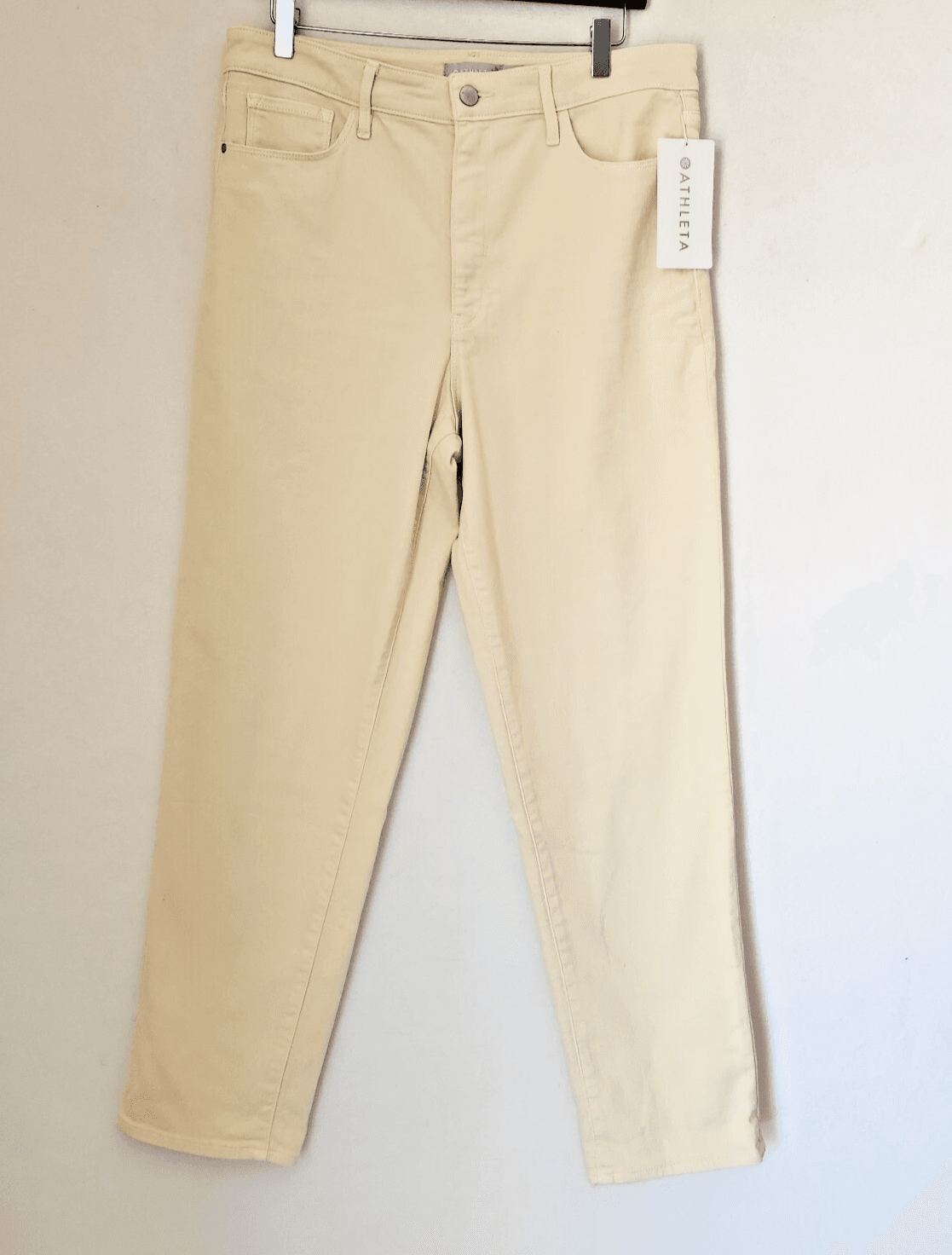 NWT Athleta $118 Flex Straight Leg Ankle Jean High Rise Pocket Cotton Bone 14-T