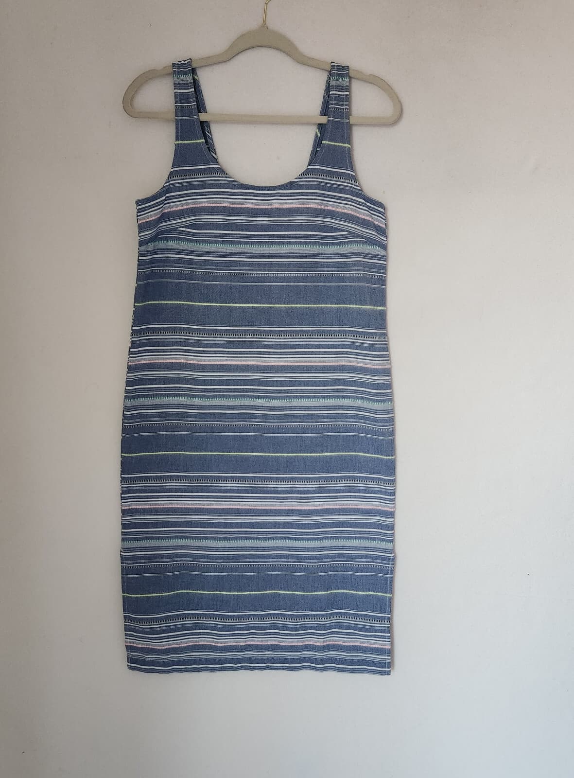 NWT Marine Layer Brea Midi Dress Sleeveless Cotton Blue Multi Strip Sz.S $125