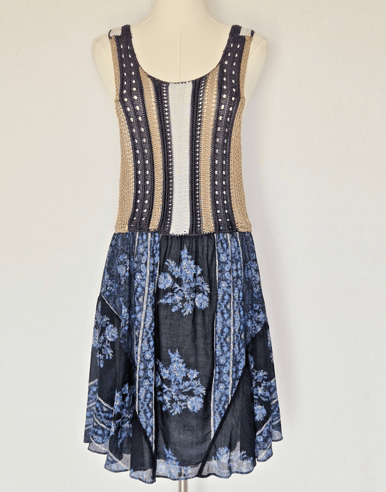 Free People Katies Crochet Mini Dress Sleeveless Scoop Neck Lined Blue Women's L