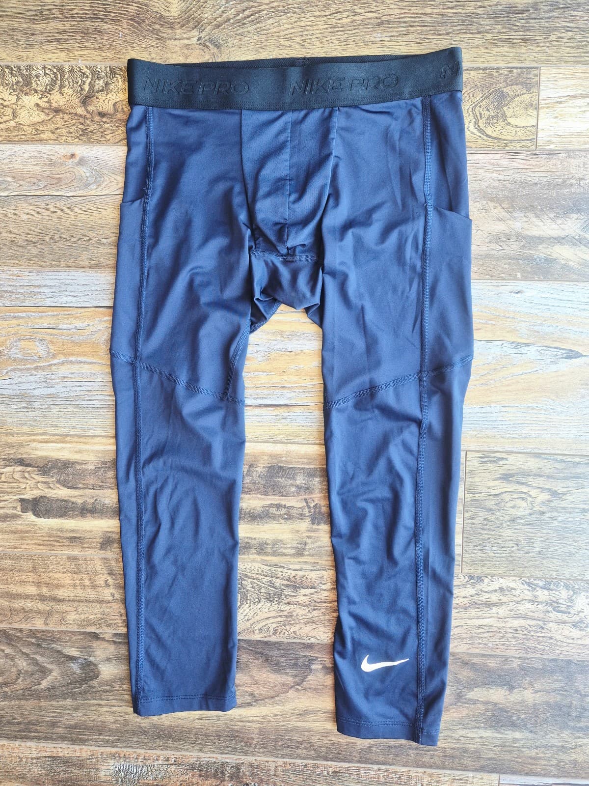 Nike Pro Dri Fit Compression 3/4 Training Tights Side Pocket Navy Blue Men's L