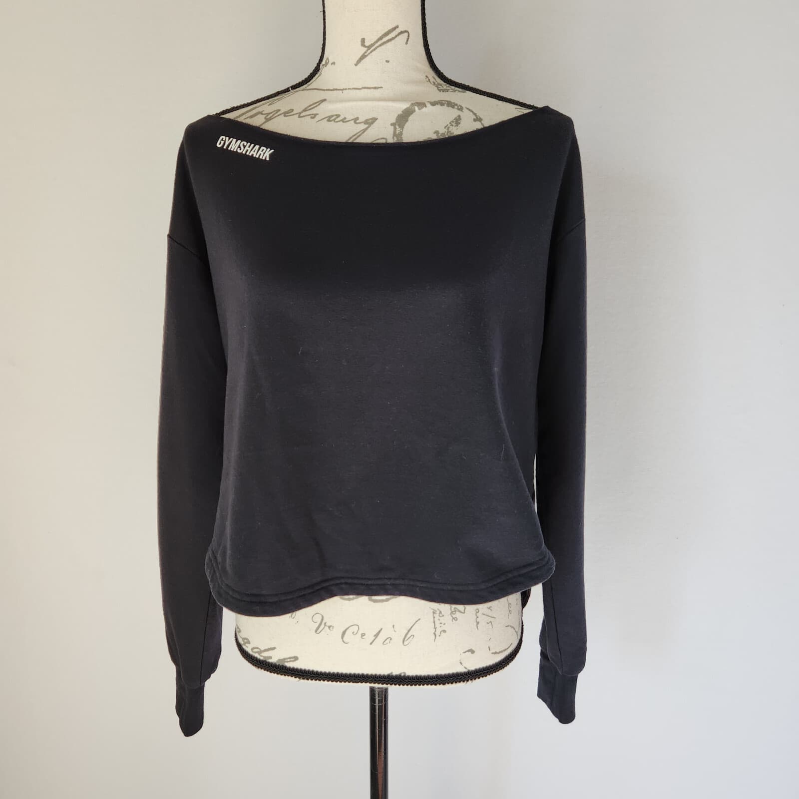 Gymshark Terry Knit Sweatshirt Long Sleeve Wide Neck Slit Back Black Women's S