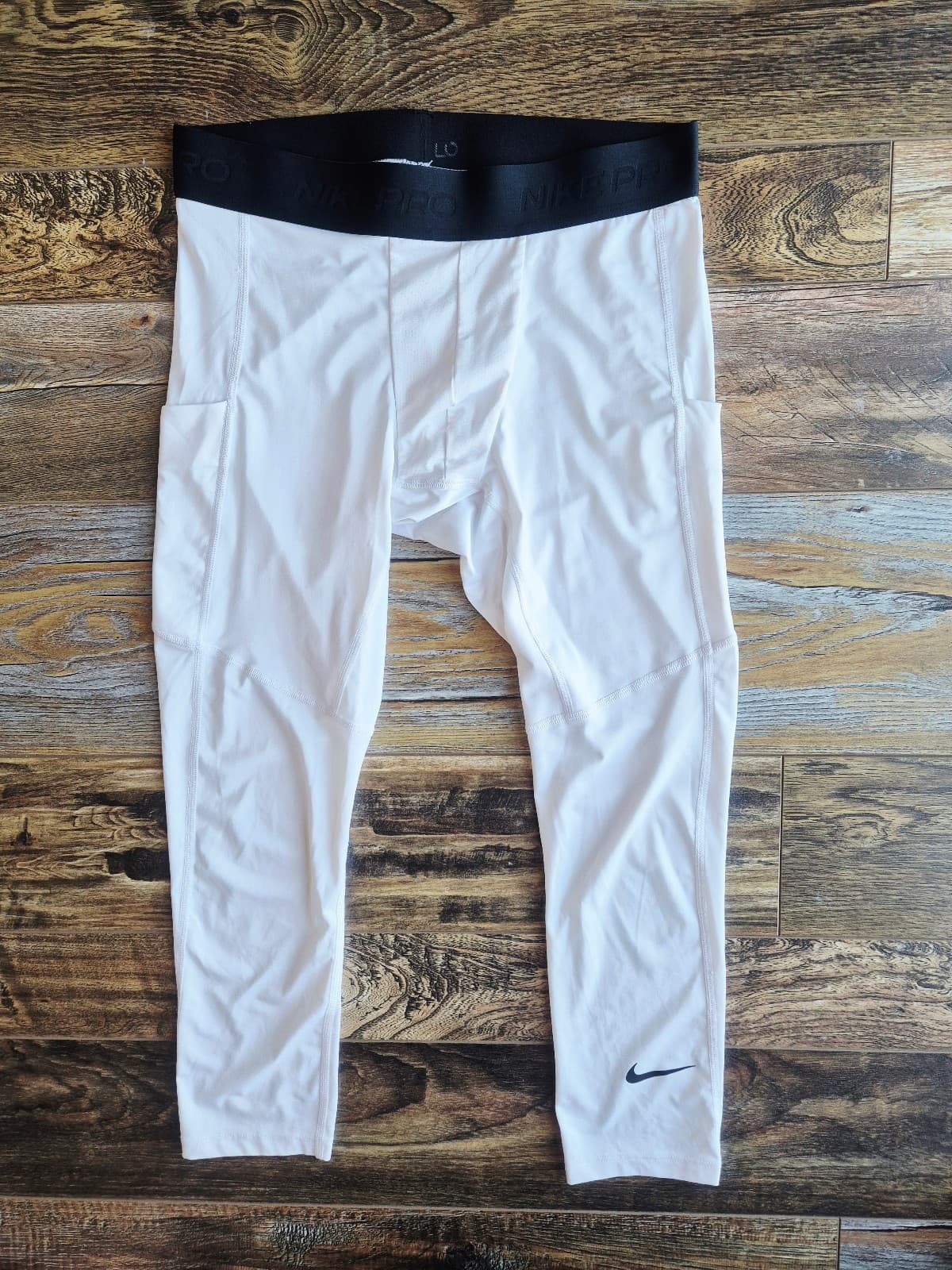 Nike Pro Dri Fit Compression 3/4 Training Tights Side Pocket White Men's L