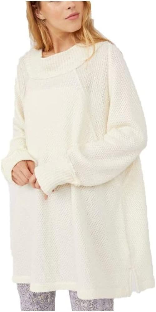We The Free Shes A Keeper Tunic Sweater Long Sleeve Waffle Knit Ivory Women's M