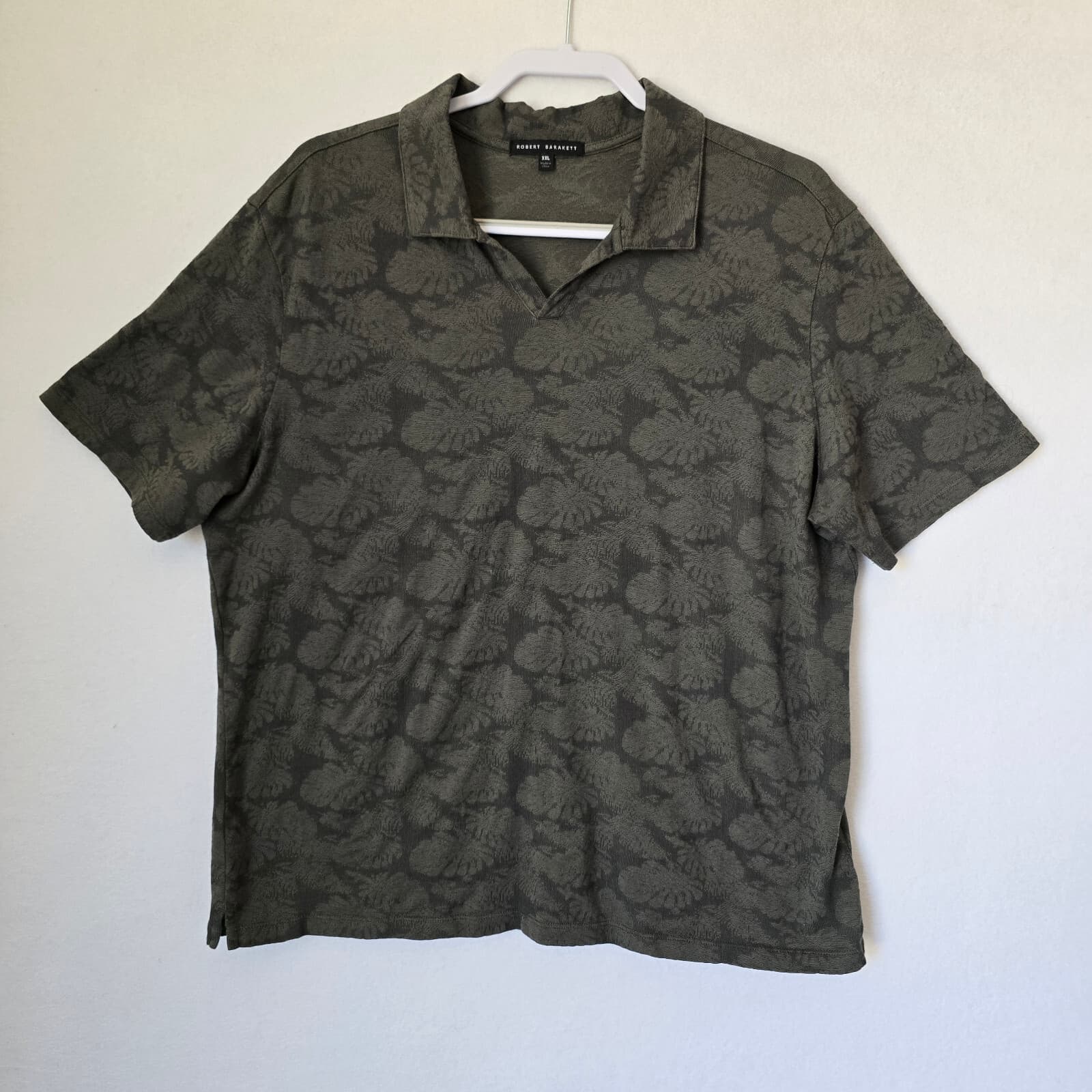 Robert Barakett Troy Open Collar Jacquard Polo Shirt Short Sleeve Green Mens XXL