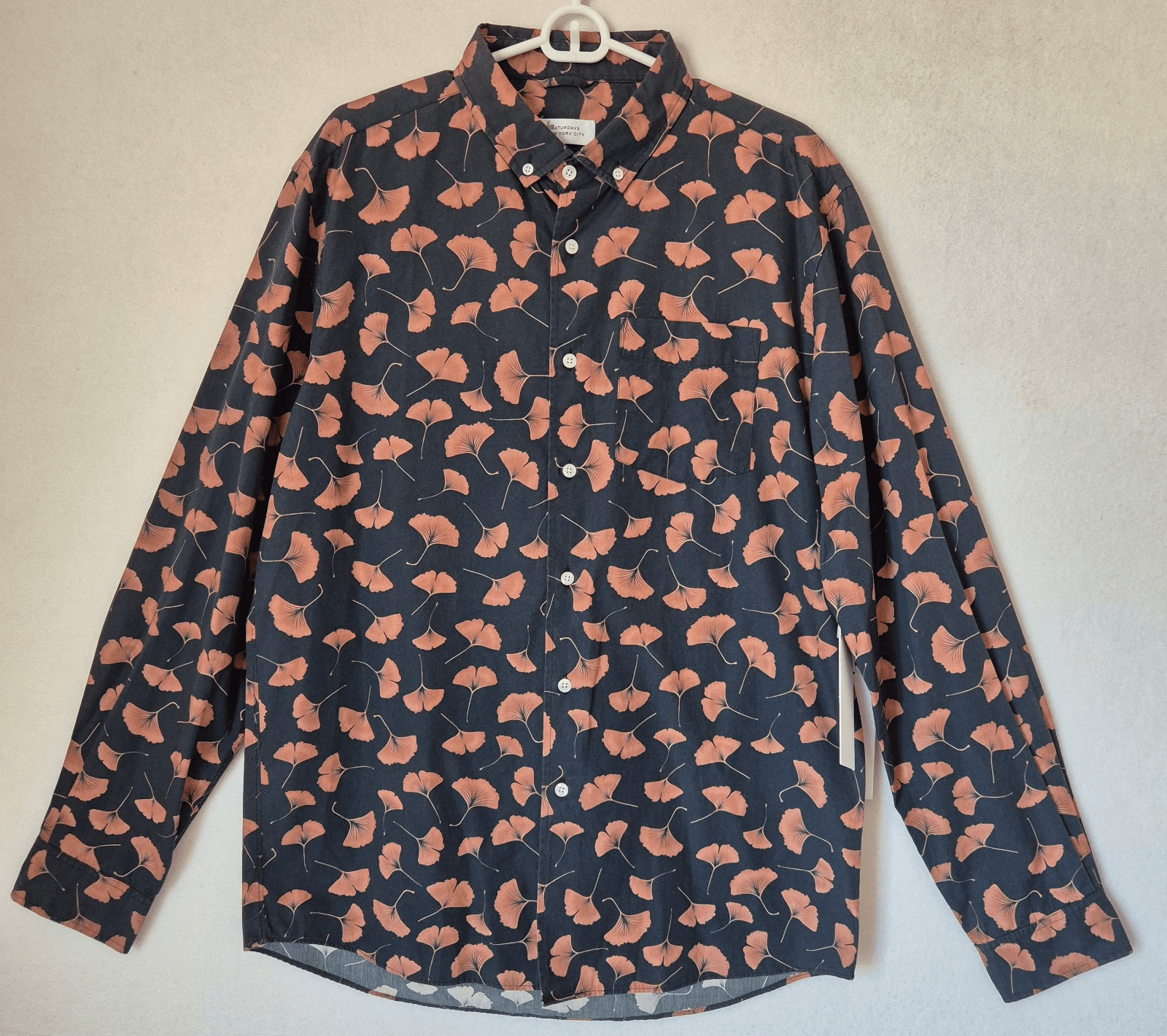 NWT Saturdays NYC Men's XL Crosby Ginkgo Shirt Button-Down Long Sleeve Midnight