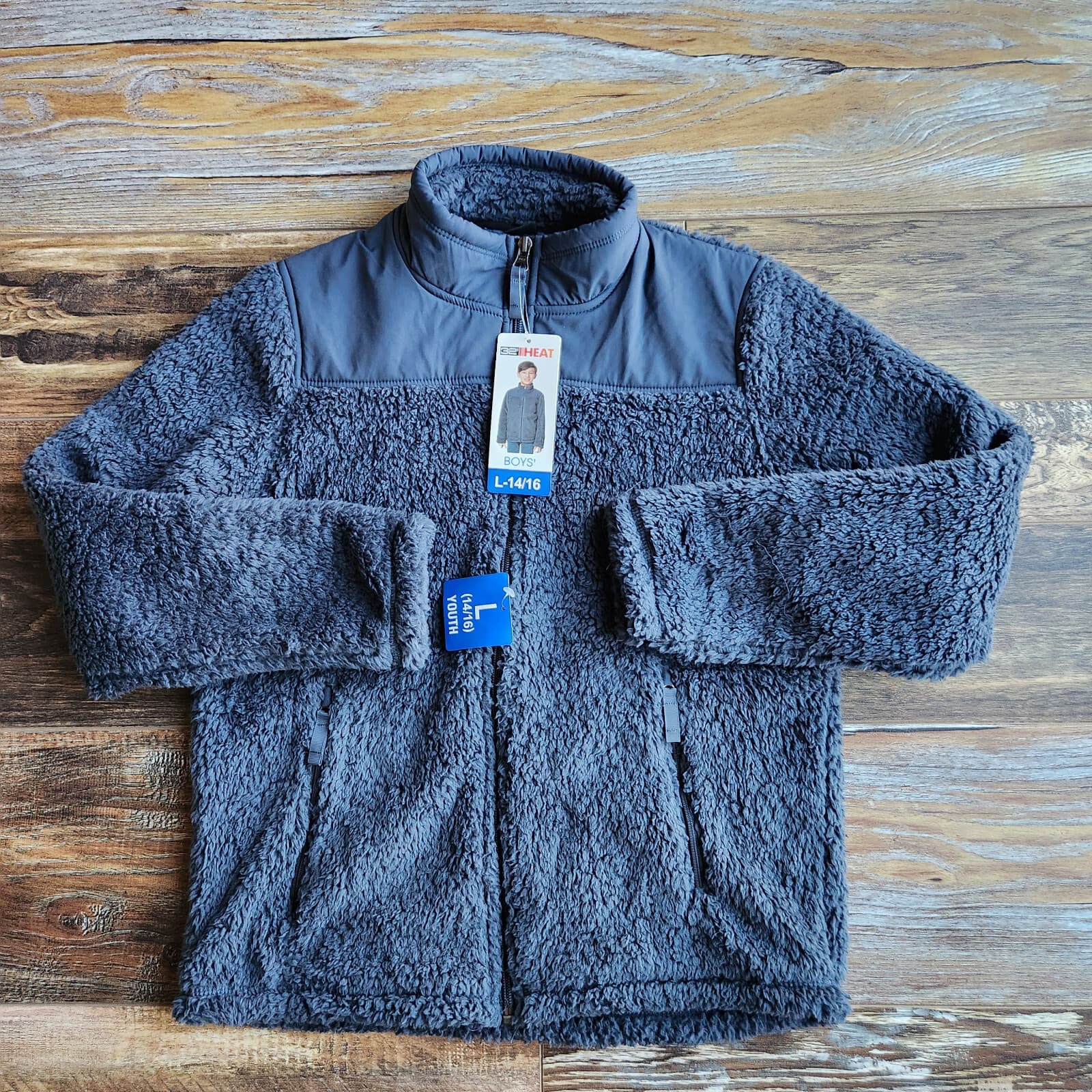 NWT 32 Degrees Heat Sherpa Fleece Zip-Up Jacket Zip-Pocket Galaxy Blue Boys' L