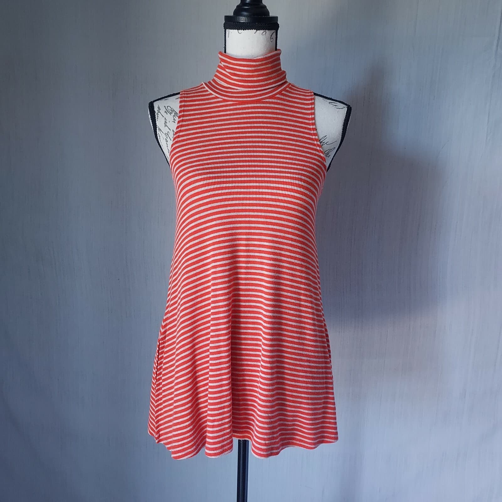 Puella Anthropologie Turtleneck Swing Tunic Tank Top Sleeveless Orange Stripe XS