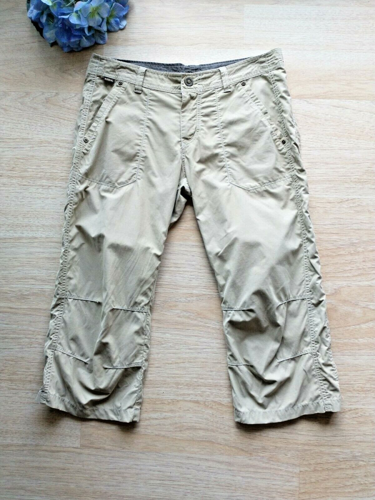 Kuhl Dry Stretch Eva Porative Hiking Shorts Floral Embroidered Khaki Women Sz.6