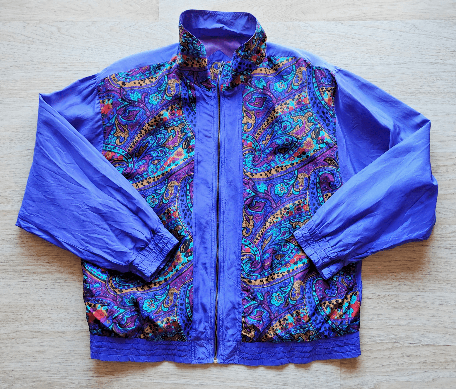 Vintage Bocoo 100% Silk Paisley Retro Windbreaker Track Jacket Purple Women's XL