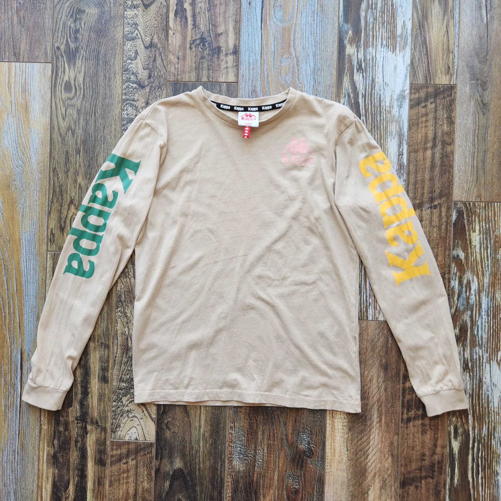 Kappa Authentic Ruiz Logo Spell-On Long Sleeve T-Shirt Crew Neck Beige Men's S
