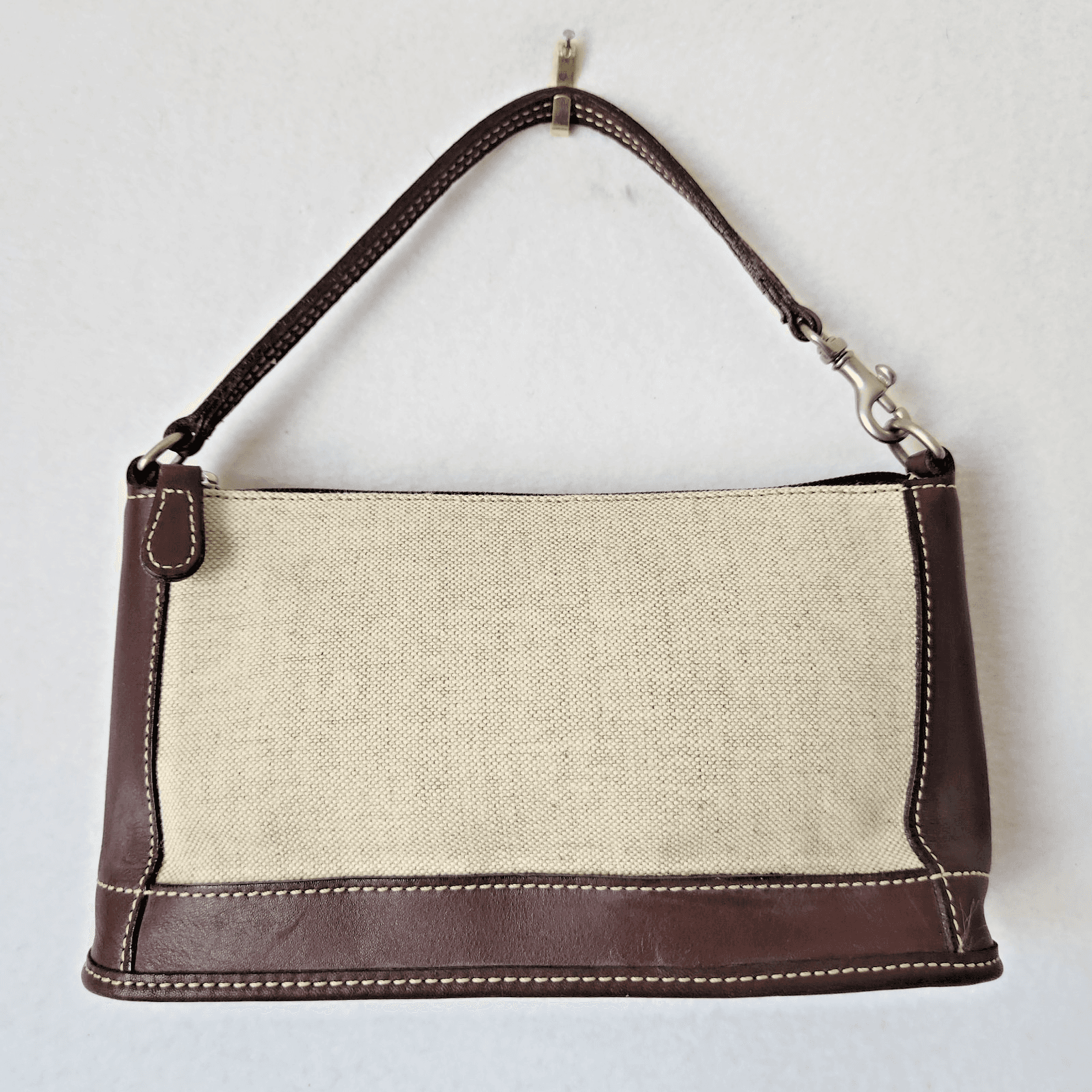 Vintage Coach Italian Cotton Linen Leather Mini Pochette Wristlet Bag Mad in USA