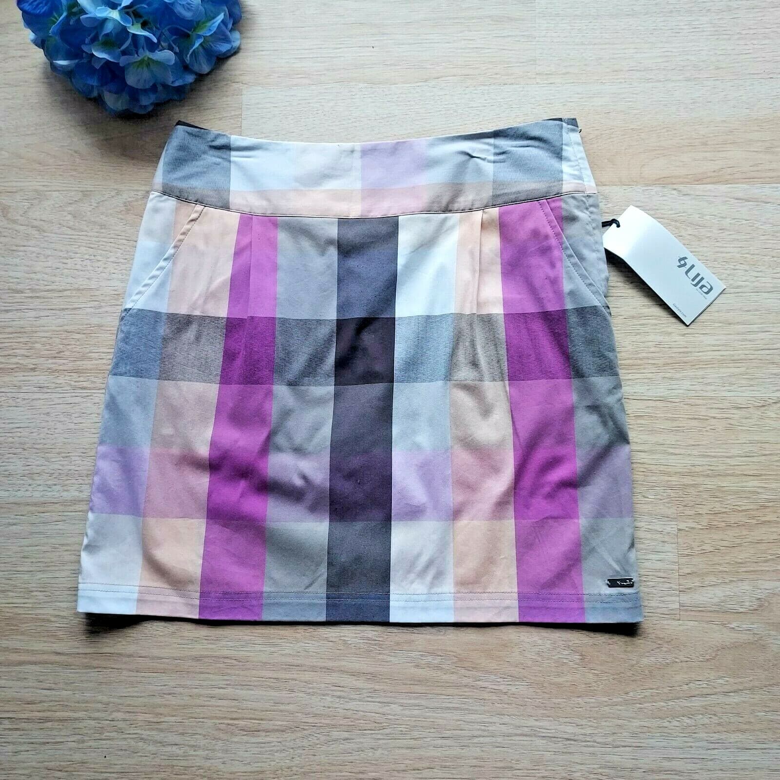 NWT Lija Cubism Plaid Activewear Golf Skort Zip Multicolor Women Sz.8 $125