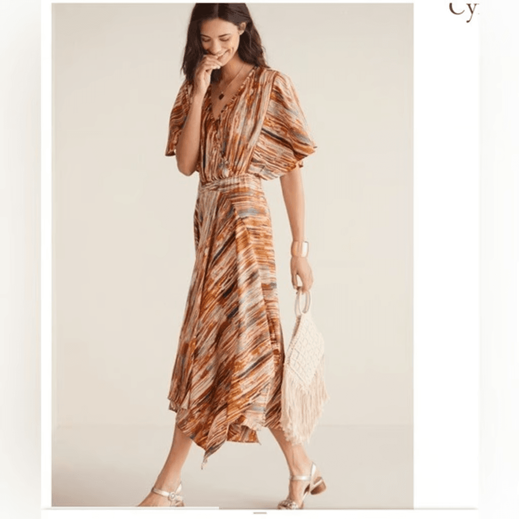 NWT Soft Surroundings $150 Cyra Dress Asymmetrical Hem Painted Stripe Brown 1X