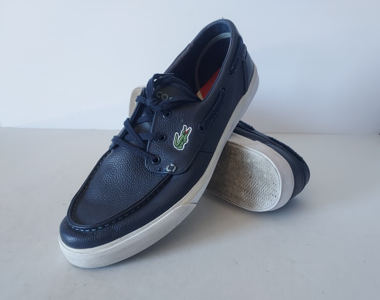 Lacoste Sport Keel Sep 2 Leather Boat Shoes Lace Ortholite Blue-White Men US11.5