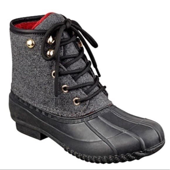 Tommy Hilfiger Roan Lace-Up Duck Boots Side-Zip Leather Rubber Lined Black W-10M