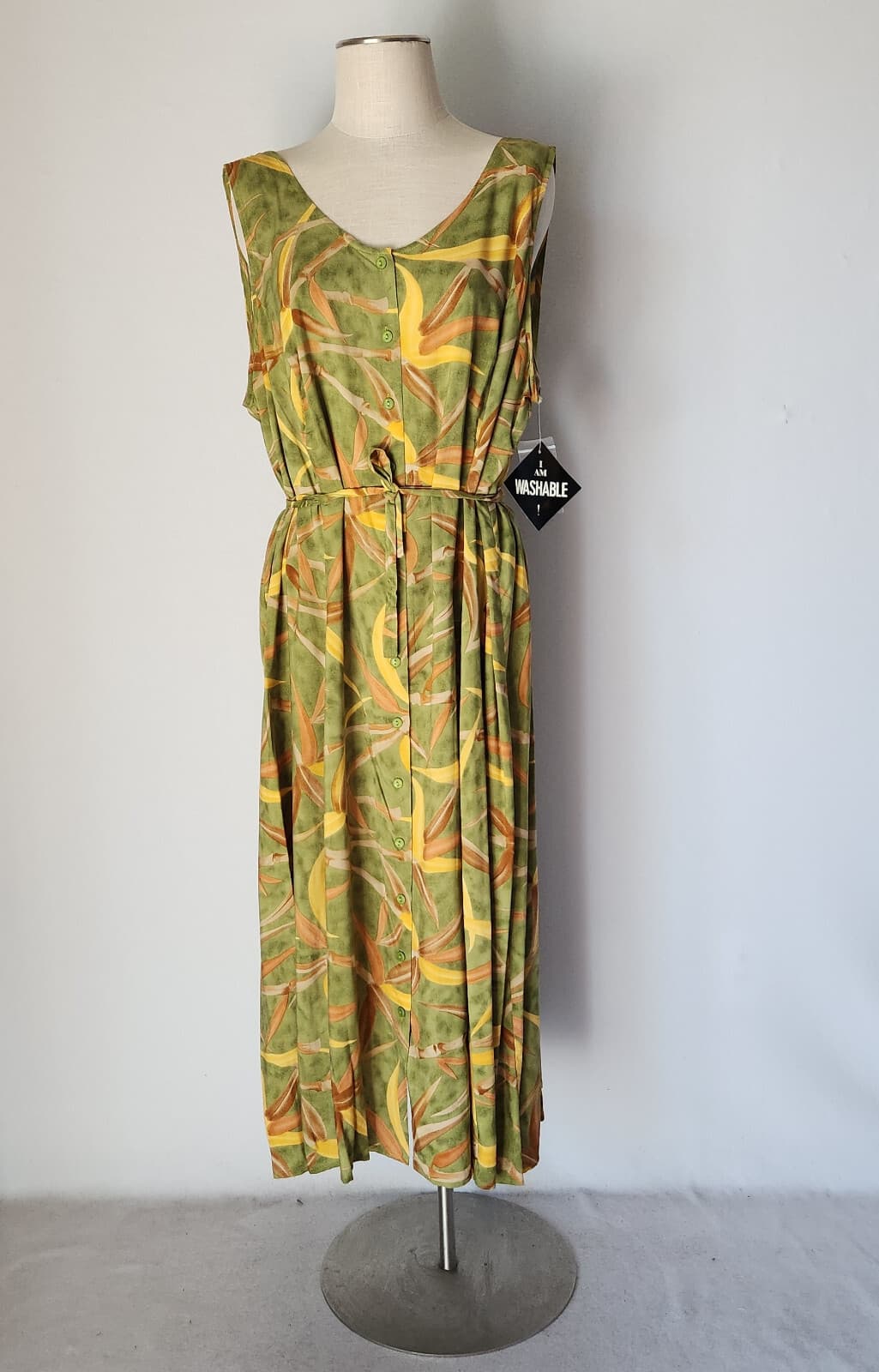 NWT Lady Darian Bird of Paradise Hawaii Maxi Dress Button-Front Sleeveless Sz.24