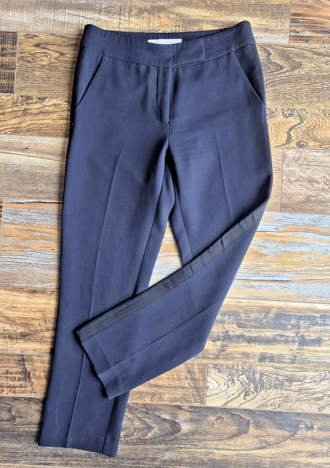 Veronica Beard Side-Strip Cropped Dress Pants Slim Straight Pocket Navy Womens 6