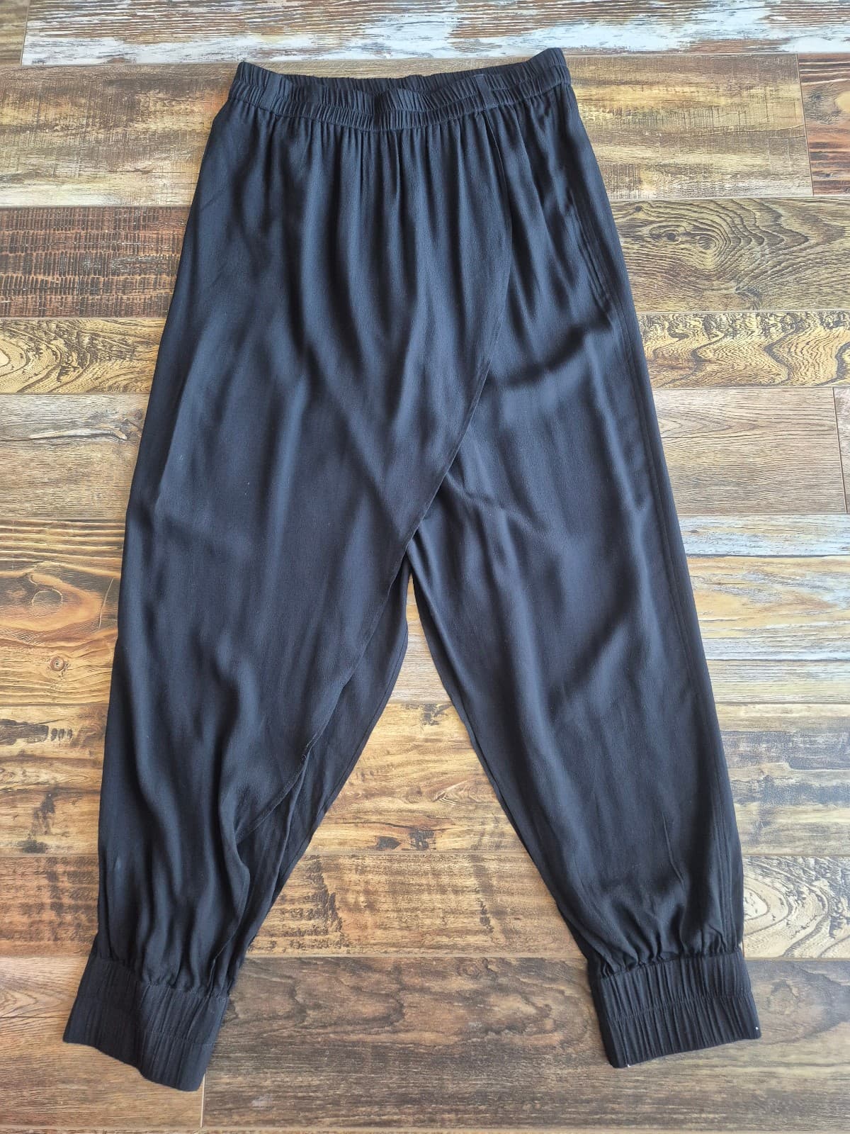 Nicholas K Sarouel Harem Pant Wrap Crossover Cuffed Ankle Pull On Black Women M