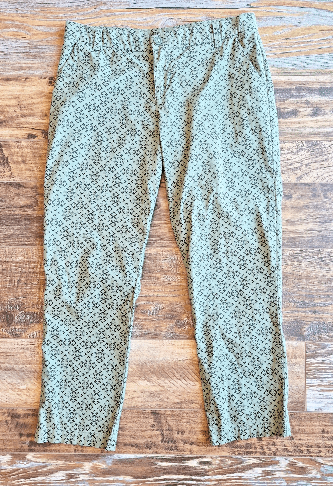 Patagonia Stretch All Wear Capris Pant Green Geo-Print Organic Cotton Blend Sz.6
