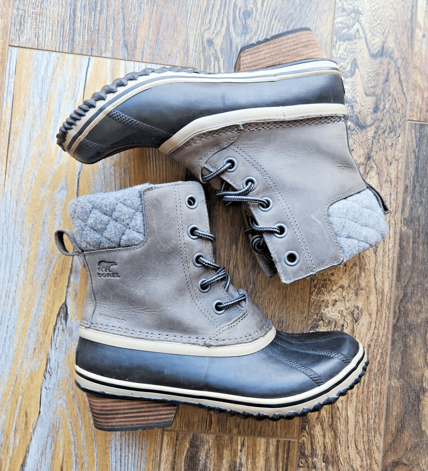 Sorel Slimpack II Lace Winter Boots Mid Calf Waterproof Leather Quarry Women US9