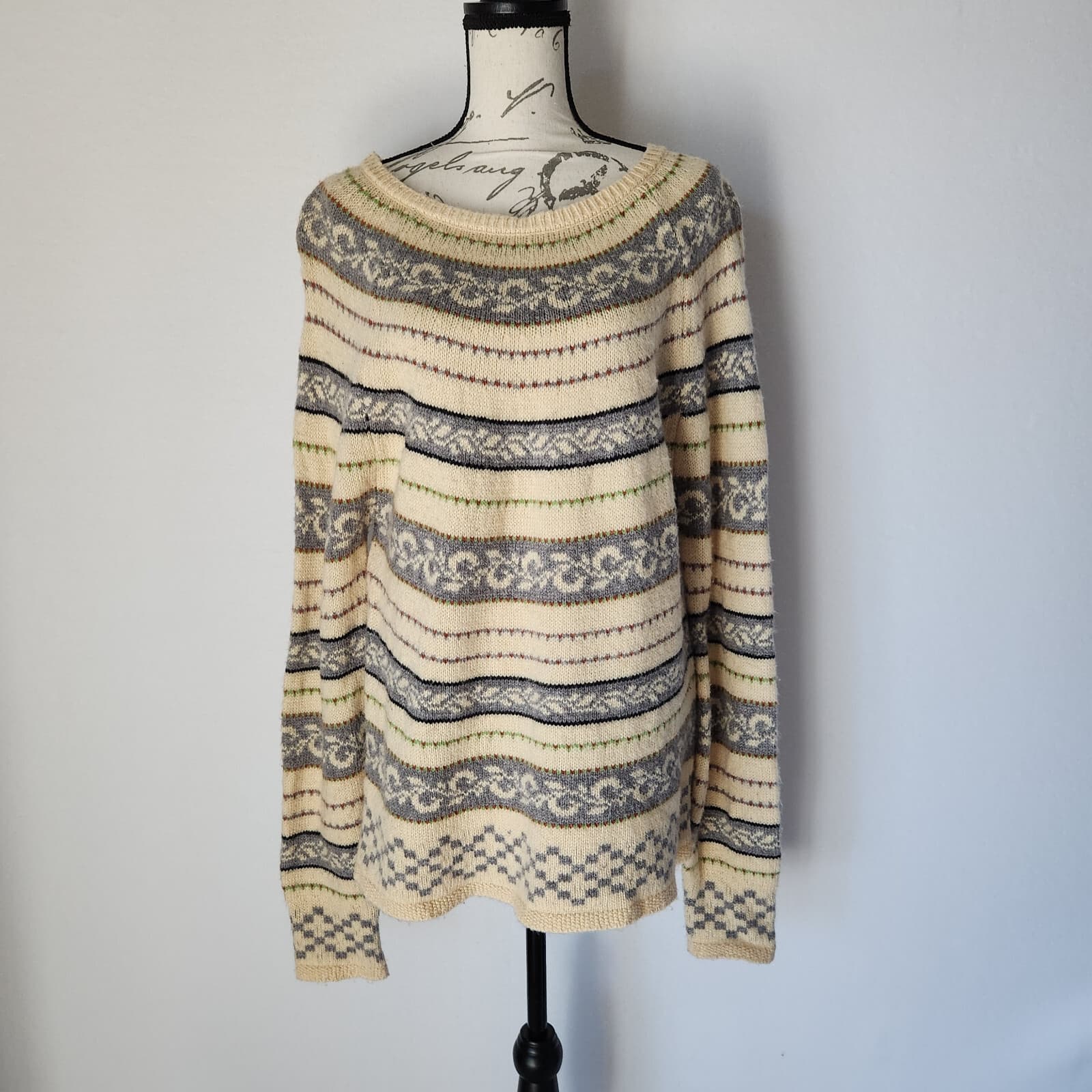 Sweet Baby Jamie by Jamie Mizrahi Nordic Novelty Stripe Sweater Beige Women's XL