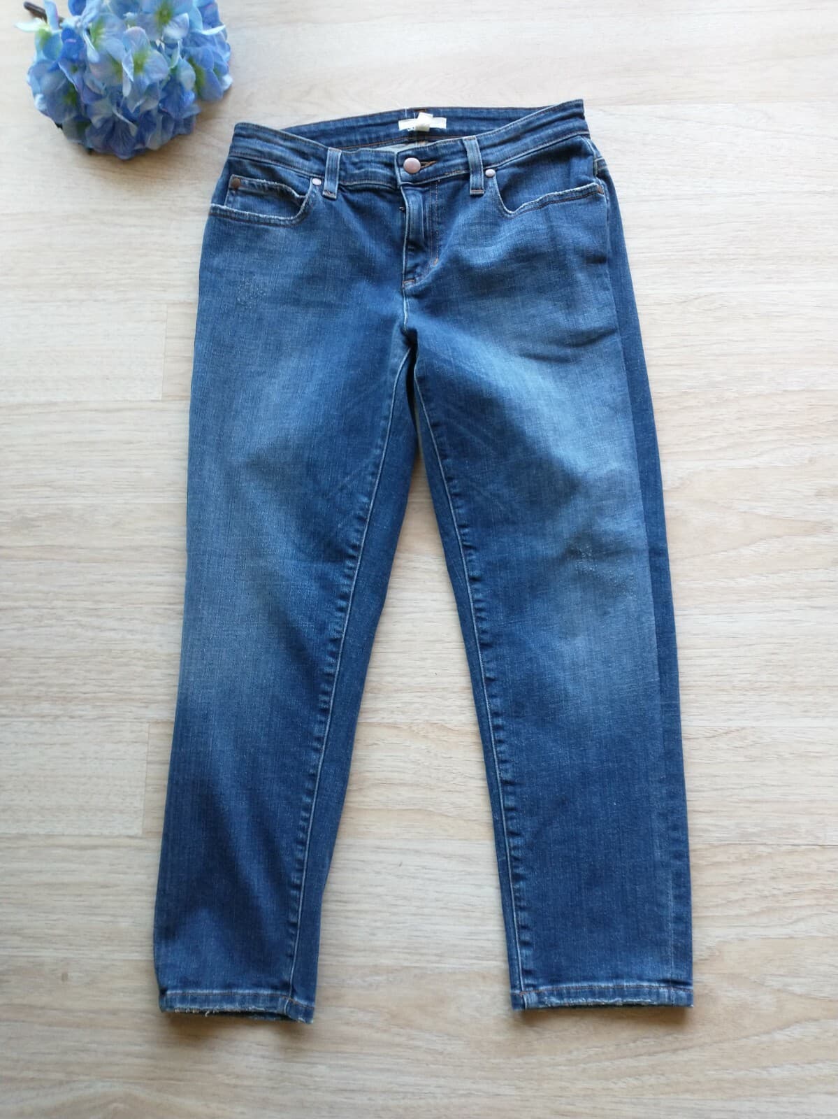 EILEEN FISHER Organic Cotton Blend Ankle Crop Jeans Medium Wash Blue Sz.0