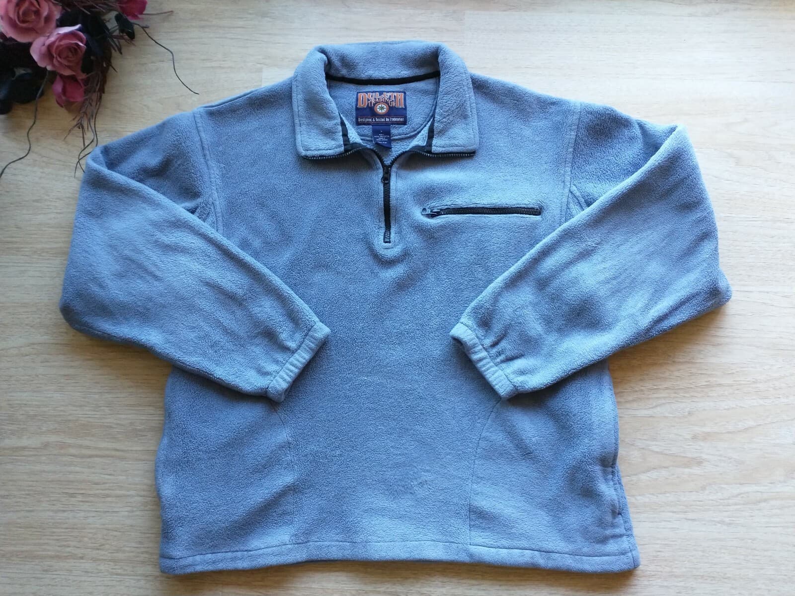 DULUTH TRADING Co. Men Fleece Jacket Pullover 1/4 Zip Zipped-Pockets Blue Sz.L
