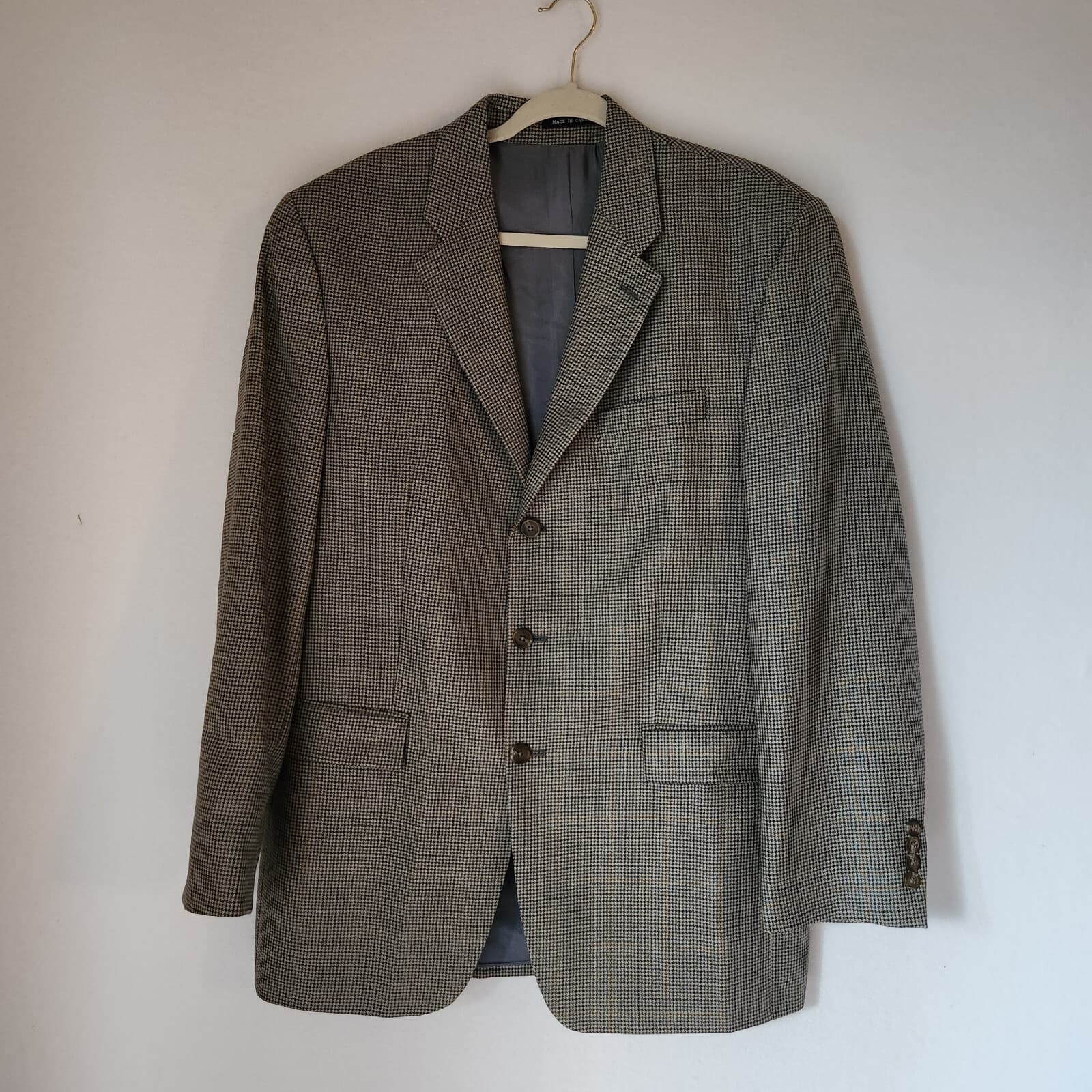 Ralph Lauren Made in Canada Silk Wool Houndstooth Sport Coat Multicolor Men 42L
