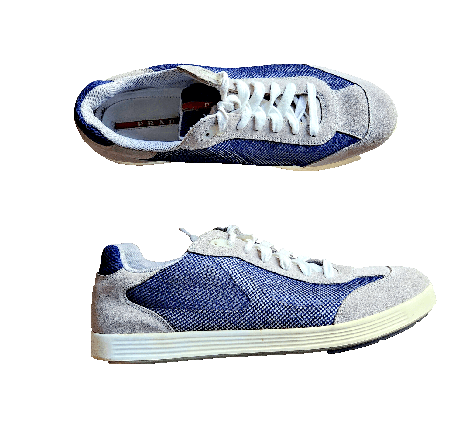PRADA Suede Mesh Low Top Sneakers Platform Lace-Up Blue Grey Men's US12 #4E 2501