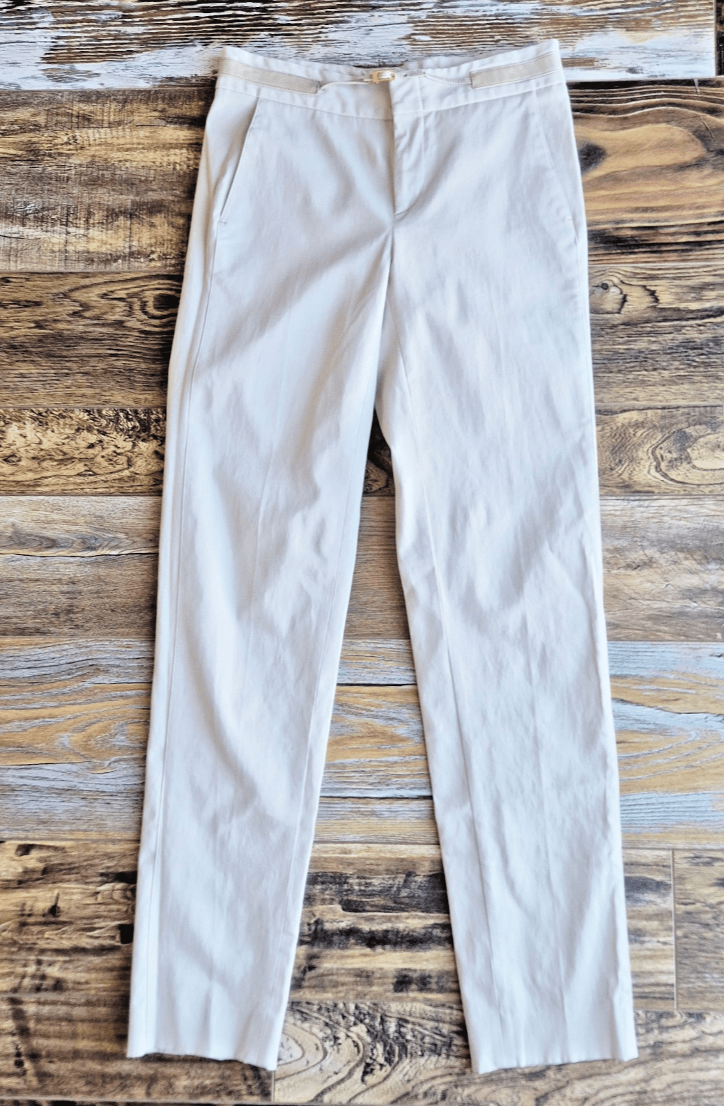 Vintage Gucci Made in Italy Built-In Leather Belt Pants Slim Leg Beige Womens 40