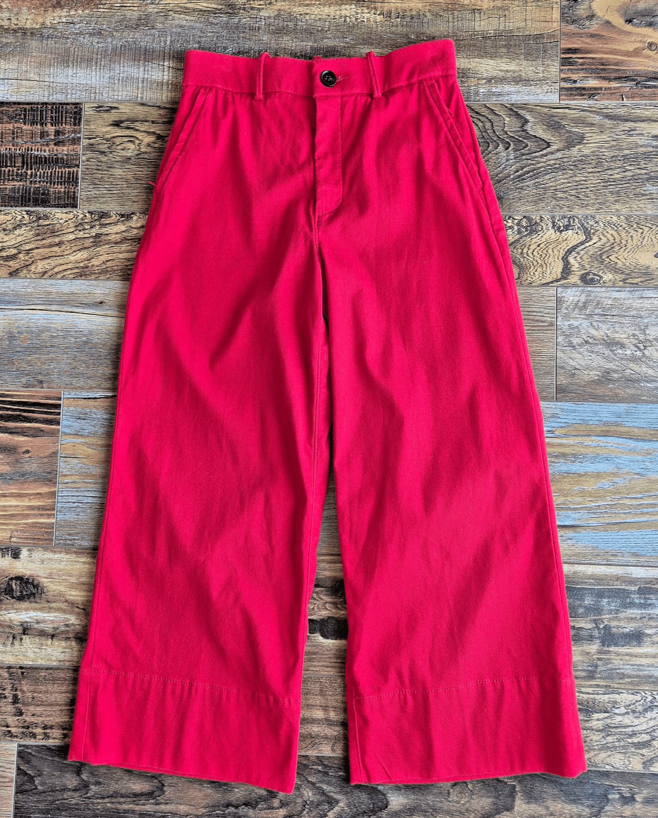 SPANX Stretch Twill Cropped Wide Leg Pants High Rise Zip-Pocket Red Women's S