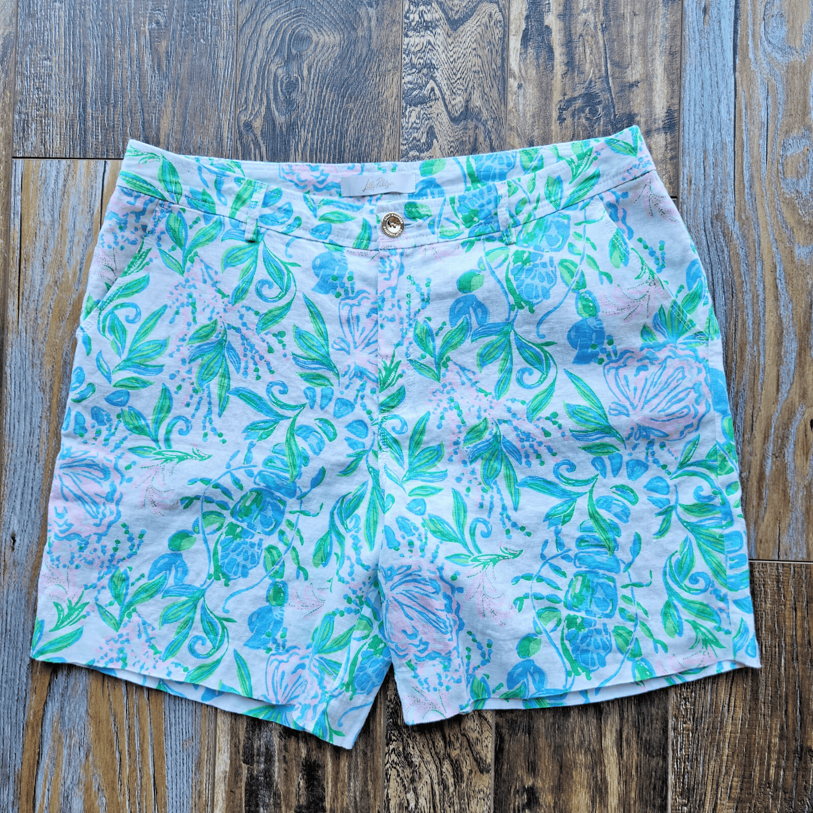 Lilly Pulitzer Aldora Linen Short Mid-Rise Resort White Just A Pinch Women's 12