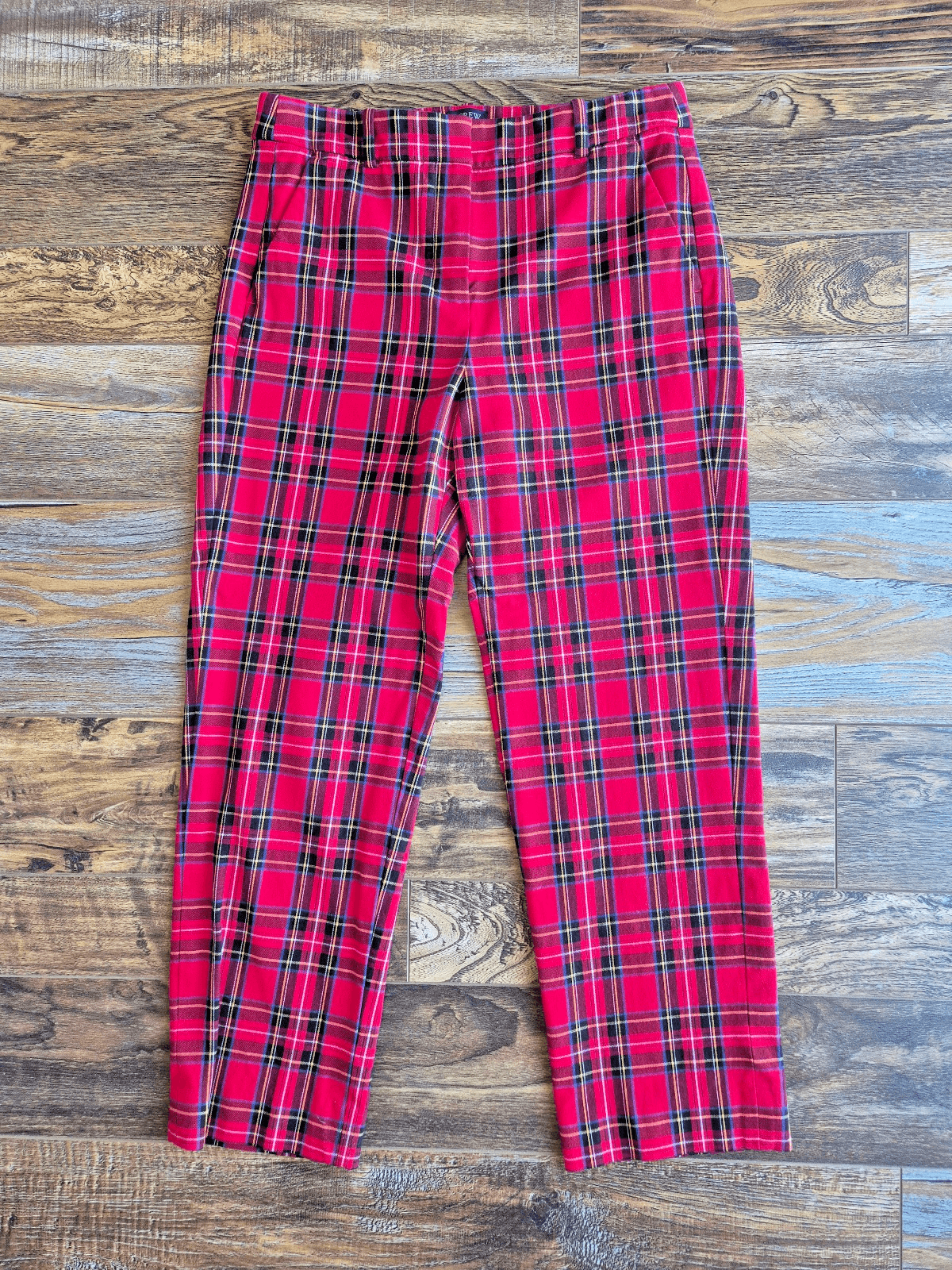 J.Crew Kallie Tartan Plaid Red Black Multi Cropped Straight Pants Womens 6 BT097