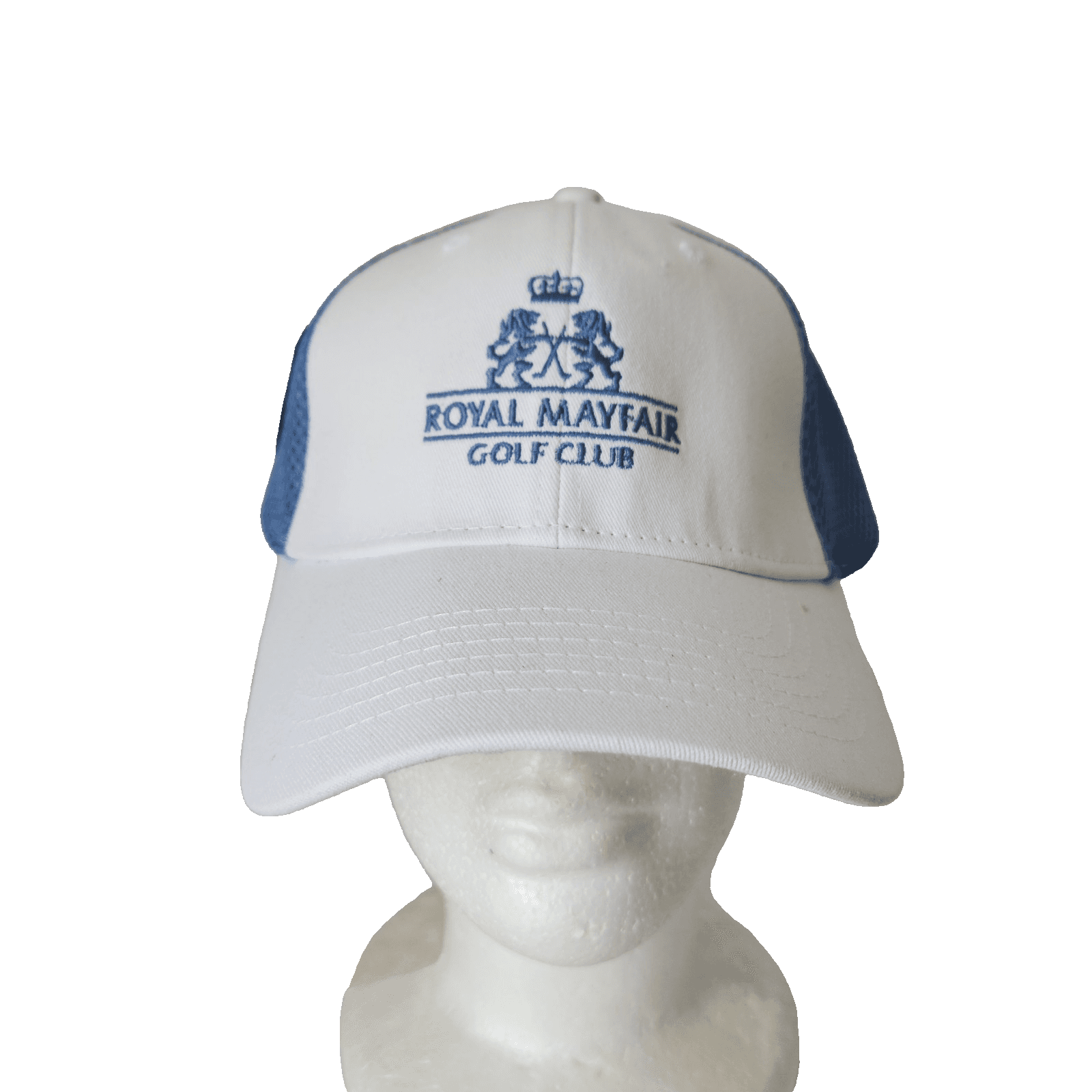 NWoT Legendary Royal Mayfair Golf Club Hat Cap Stretch Perfect Fit Blue White