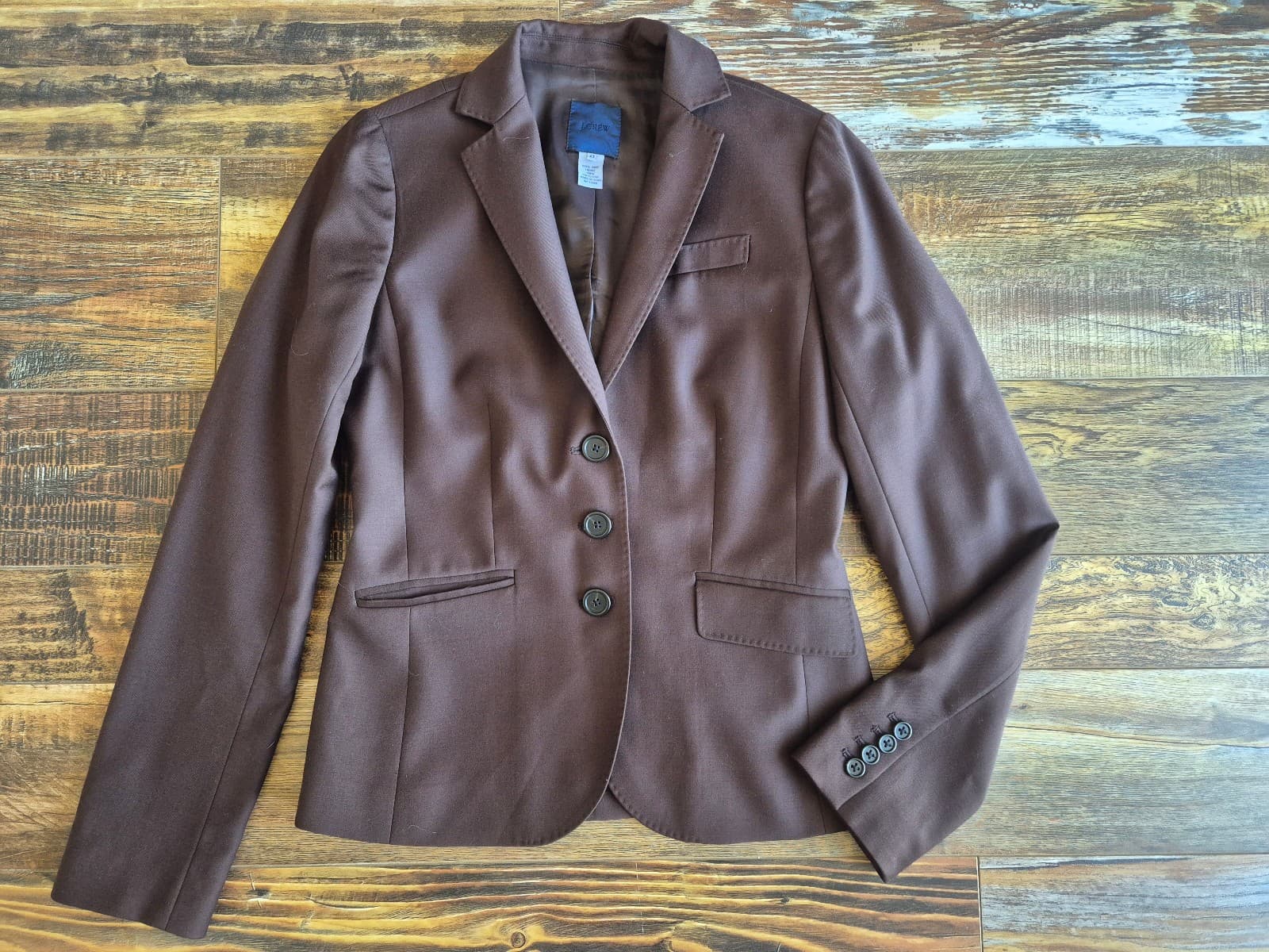 J.Crew Super 120's Wool Single-Breast 3-Button Schoolboy Blazer Brown Womens 4T