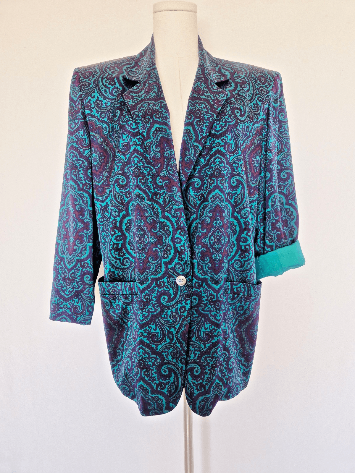 Vintage Linda Allard Ellen Tracy Silk Paisley Tailored Relax Blazer Green Size 4