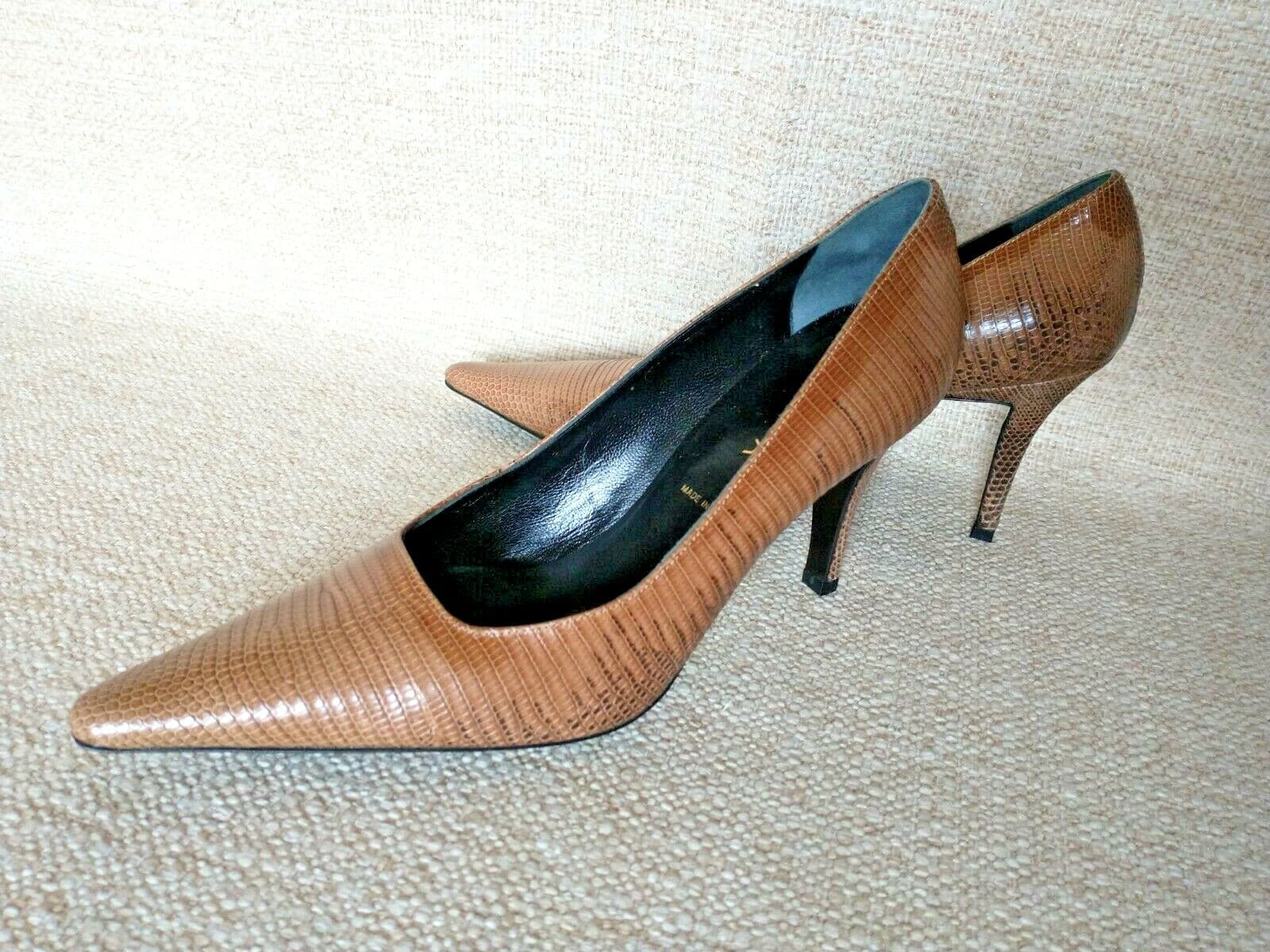 Escada $720 NWoB Leather Snake Skin 3"Heel Shoes Pointed Toe Brown US5.5 EU36