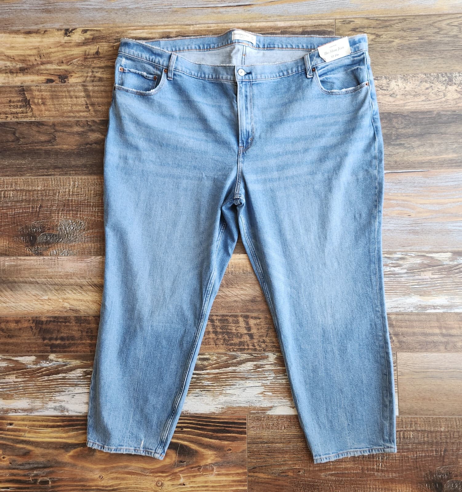 NWT Abercrombie & Fitch The Mom High Rise Jean Cropped Stretch Blue Women 37 24R