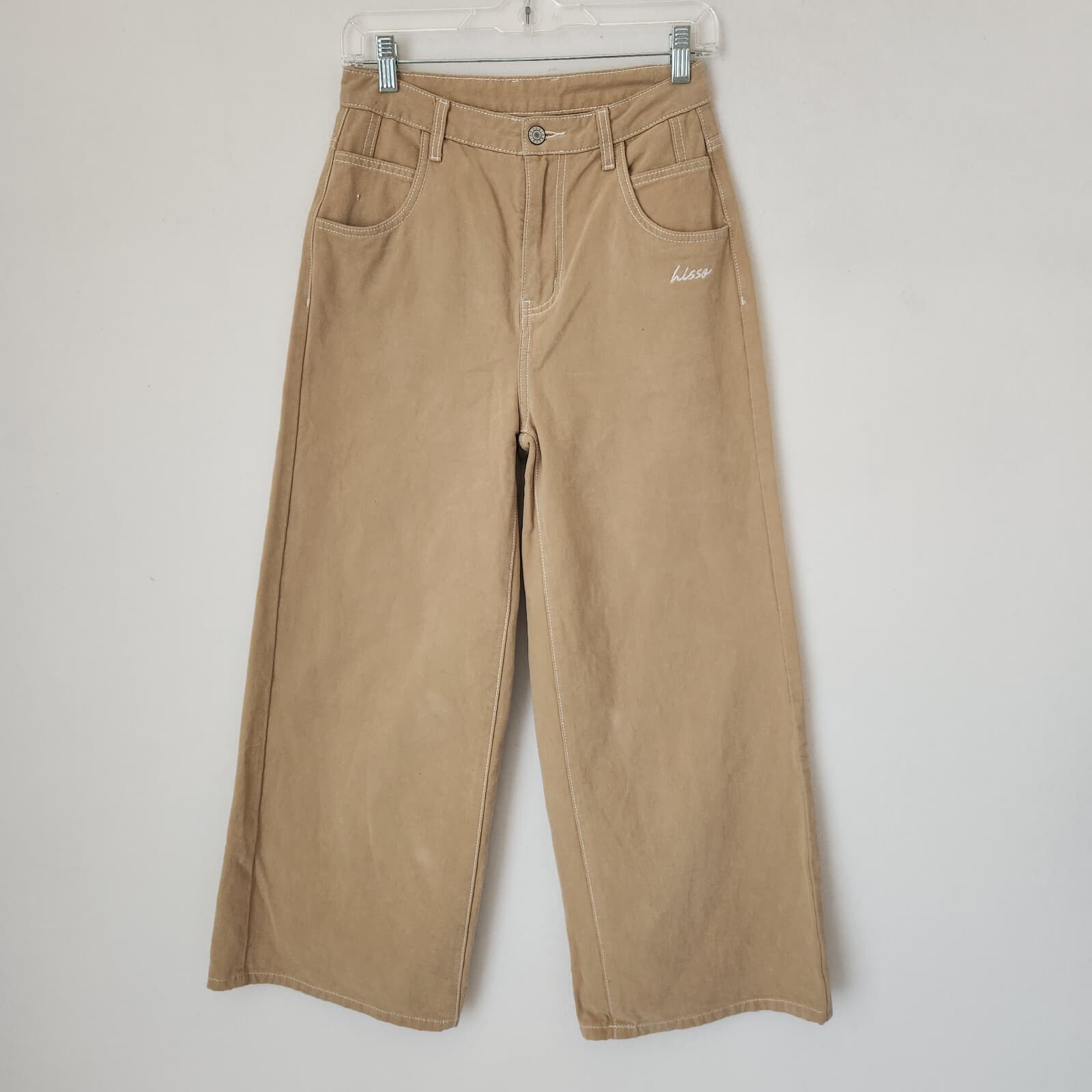 HISSO Wide Leg High Rise Hong Kong Street Pants Zip Pocket Cotton Brown Unisex M
