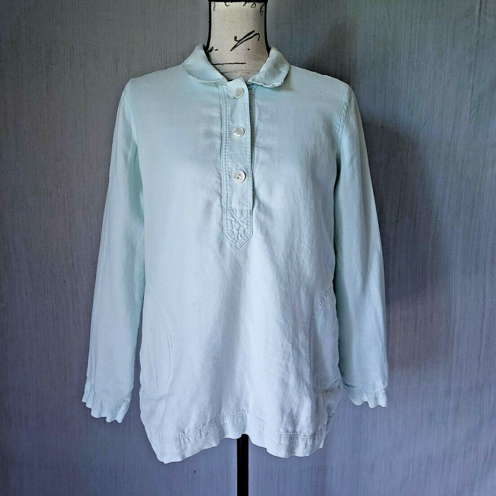 J.Jill 100% Linen Knit Lined Top Pullover Long Sleeve 1/4 Button Mint Green XS