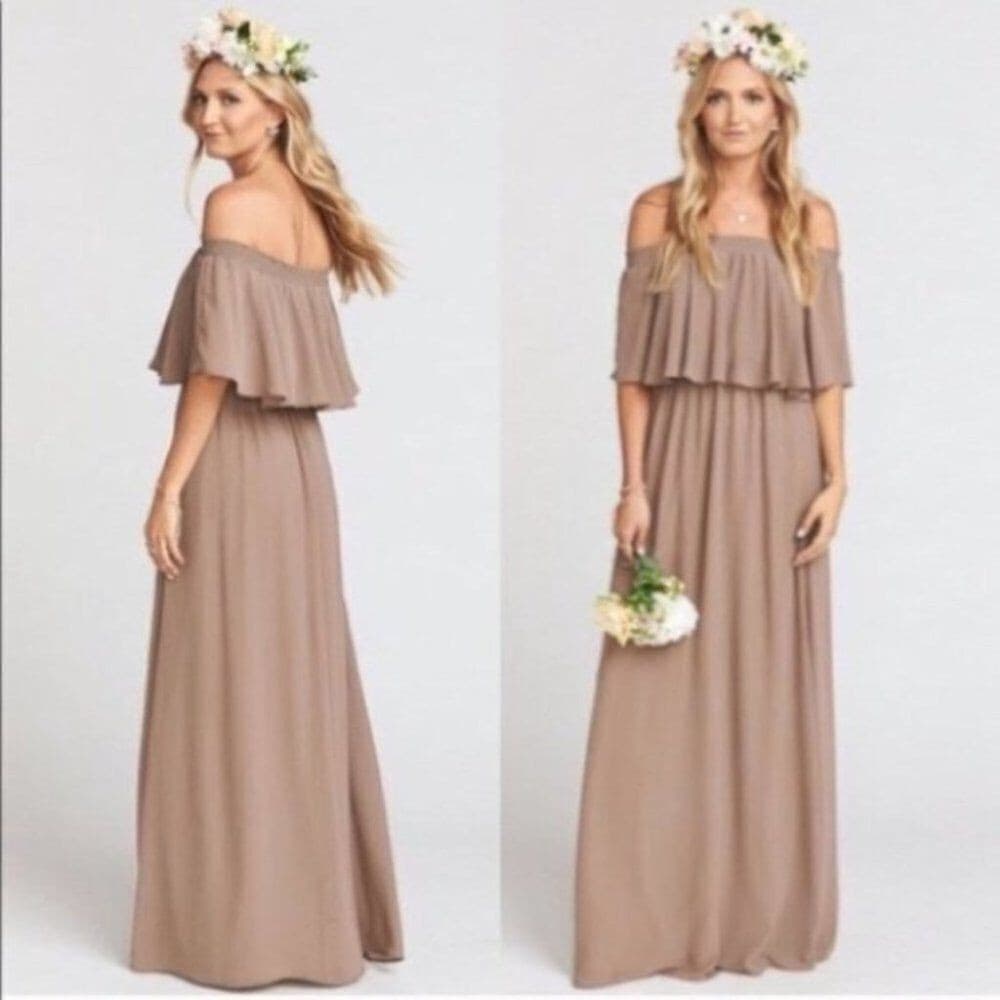 Show Me Your Mumu Hacienda Bridesmaid Chiffon Maxi Dress Convertible Brown Sz.S